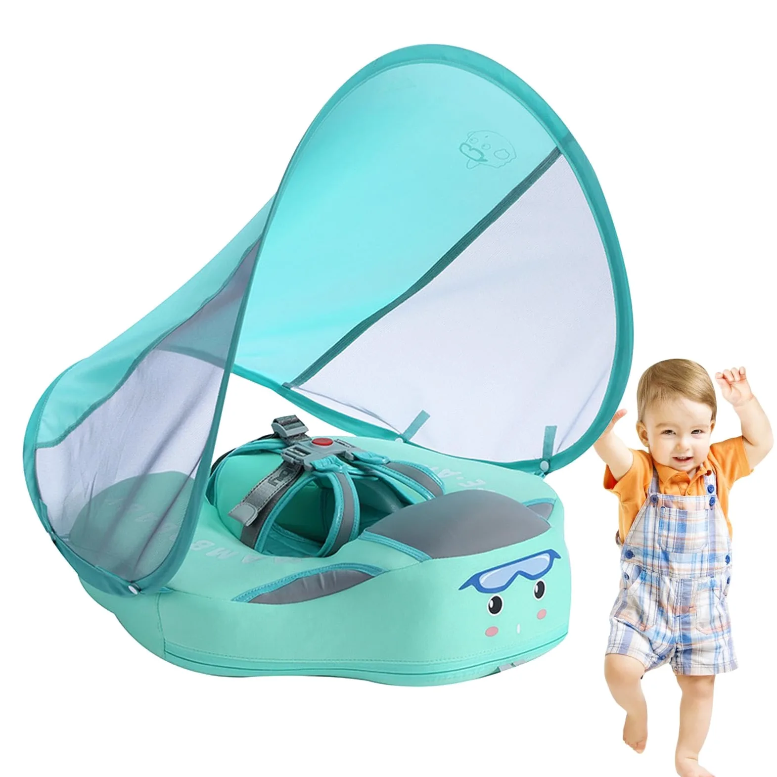 Aiuto per il nuoto per bambini con tettuccio parasole, con protezione solare UPF50+, per bambini dai 3 ai 24 mesi, per il mare, la vasca da bagno e i viaggi