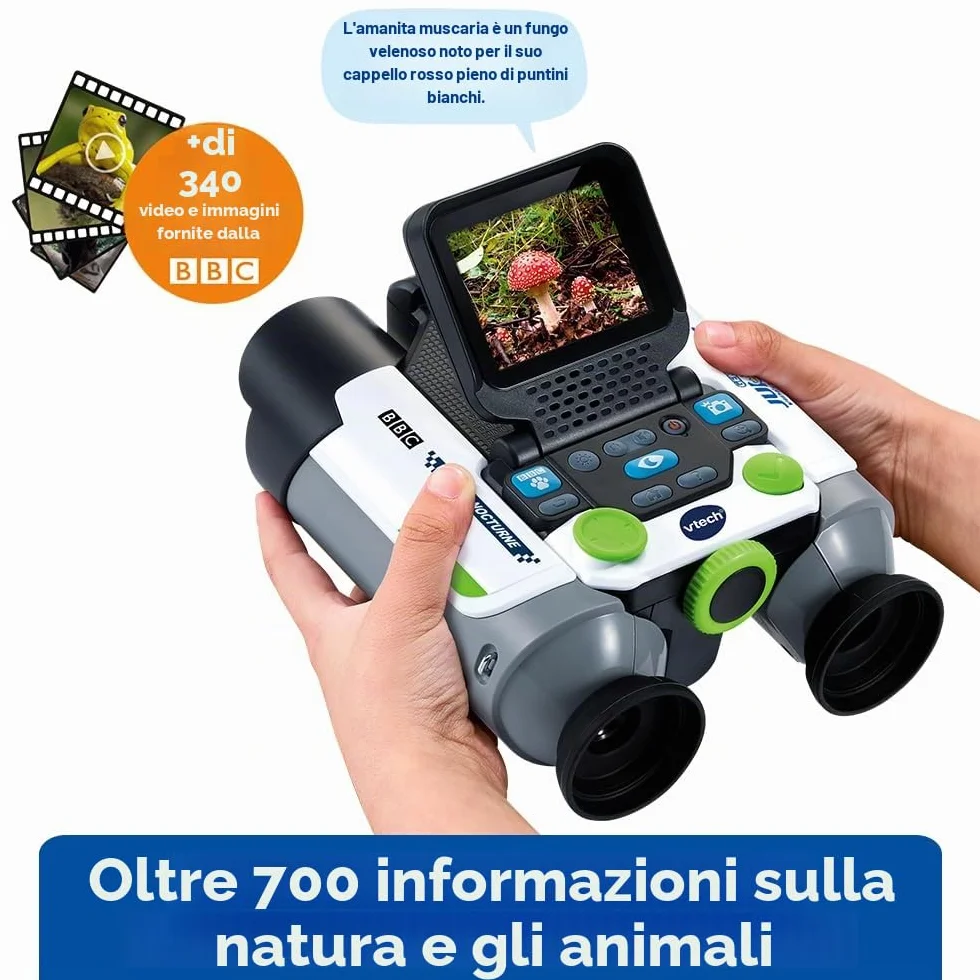 VTech - Genius XL Binocolo video interattivo, Binocolo per bambini 10x21 con schermo a colori, foto e video della BBC, giocattolo educativo scientifico, regalo per bambini dai 5 anni - Contenuto in