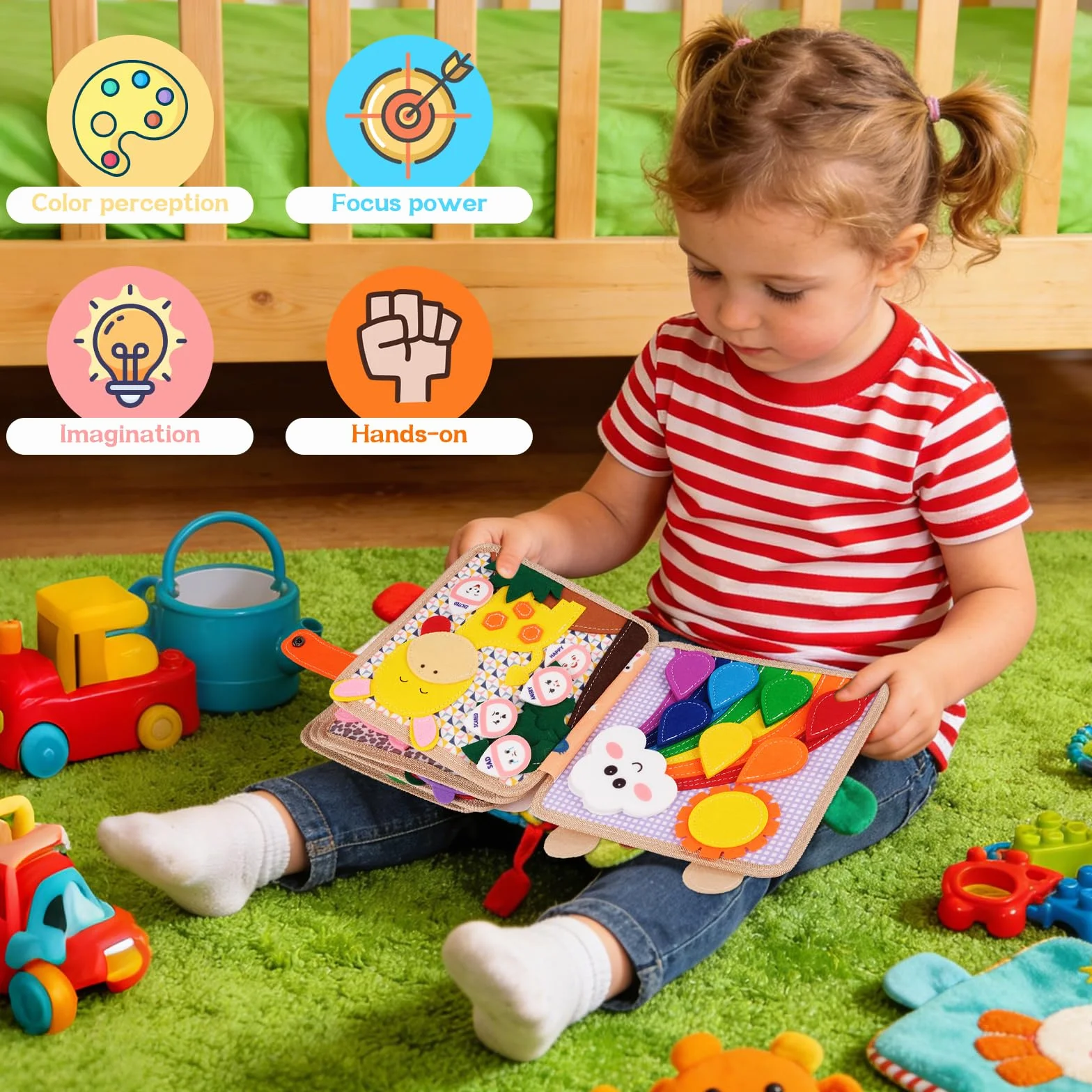 Busy Board per 1-3 Anni, Libro Montessori Interattivo, Libro Silenzioso in Feltro, Giochi Montessori 1 2 3 Anni, per L'educazione della Prima Infanzia, Regalo di Compleanno per Ragazzi e Ragazze