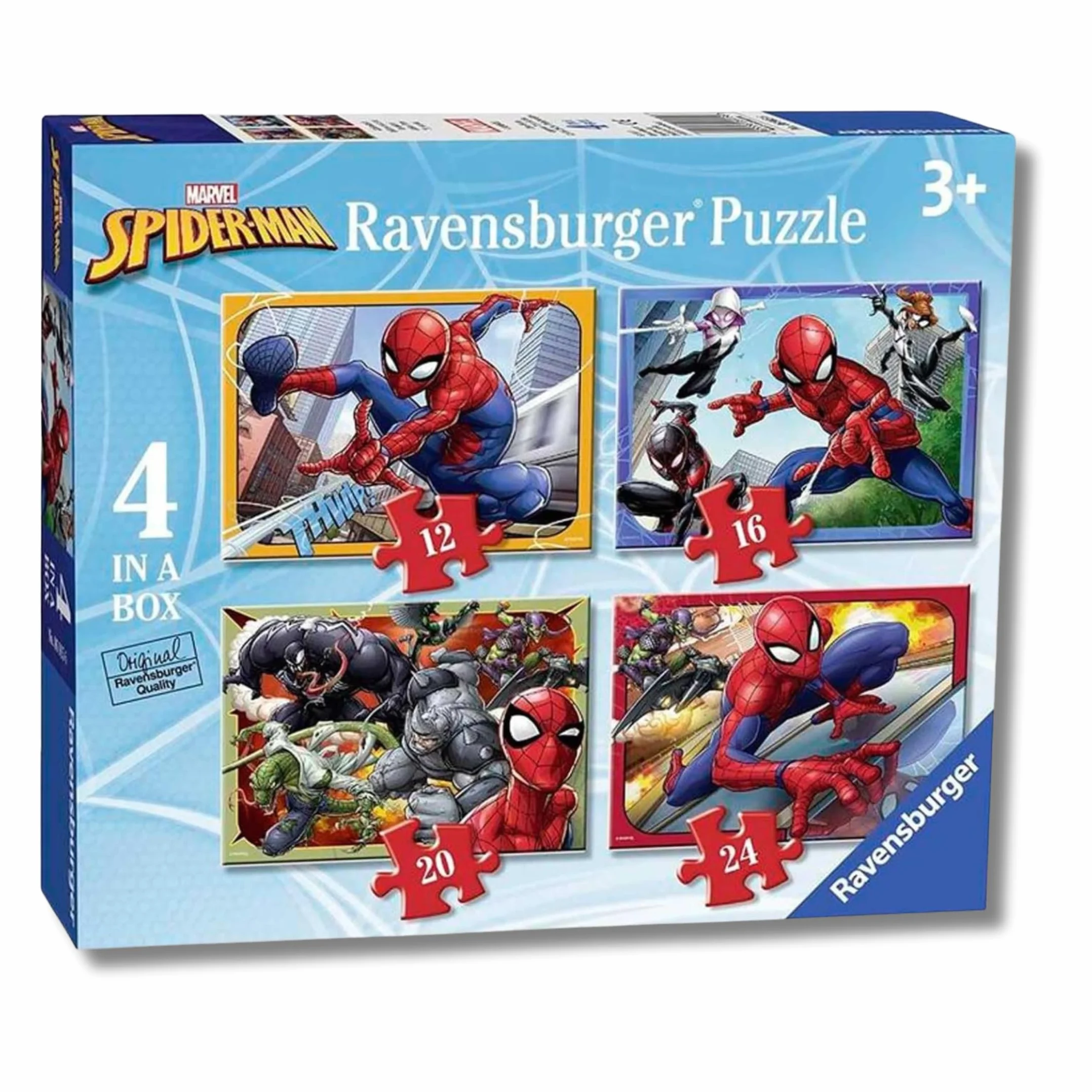 Ravensburger - Puzzle Bambini 3 Anni 4 in a box, Spiderman - Puzzle 3 Anni, Collezione Marvel, Include 4 Puzzle 12-16-20-24 Pezzi Progressivi, Giochi Educativi, Idee Regalo