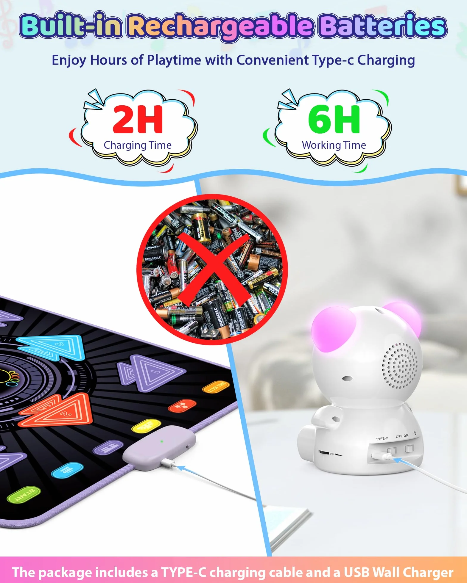 Tappetino da Ballo Ricaricabile per Bambini con Bluetooth e 5 Modalità, Regalo 3-12 Anni