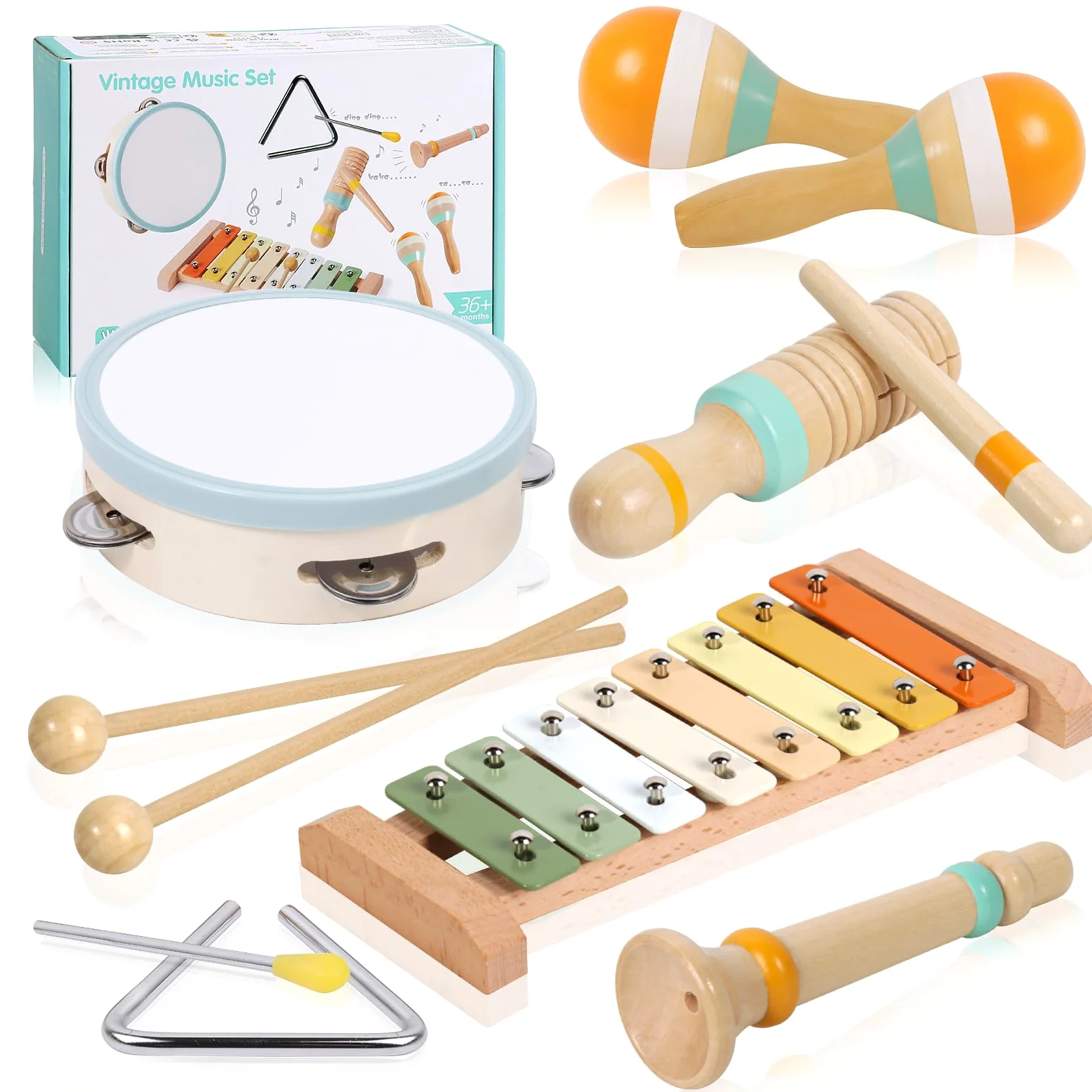 Strumenti Musicali Bambini, Giochi Montessori Sensoriale in Legno, Tamburo Bambino Xilofono Maracas, Tambourine Percussioni Giochi Bambini, Natale e Compleanno Regalo Bambino 1 2 3 Anno