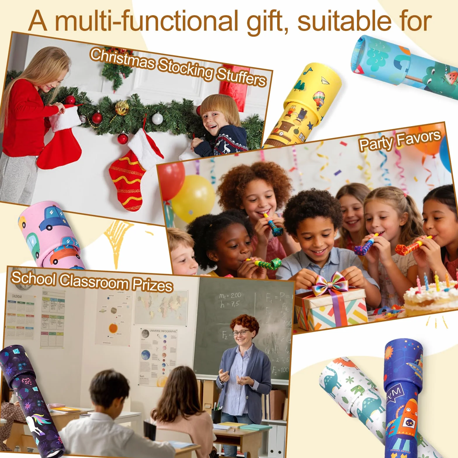 Caleidoscopi per Bambini 14 Pezzi, Giocattolo Caleidoscopio di Carta Classico, Bomboniere per Feste, Regalo Natale, Premio Scuola