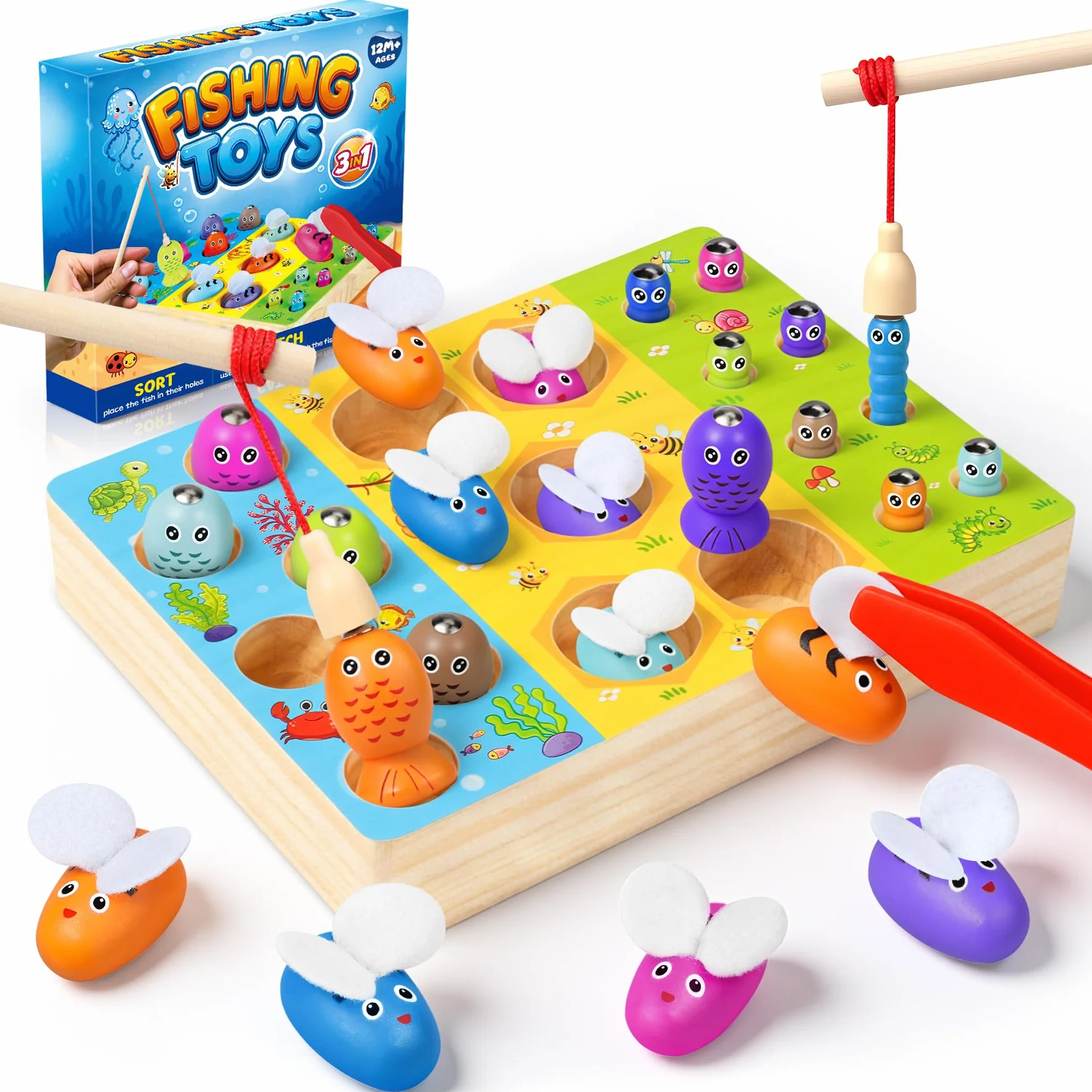 COOLJOY Giocattolo Partire dai 2 Anni Gioco di Pesca Magnetica Montessori Giocattolo Magnetico Giocattolo in Legno Regalo per Ragazzo e Ragazza Montessori Giocattoli a Partire dai 2 3 Anni