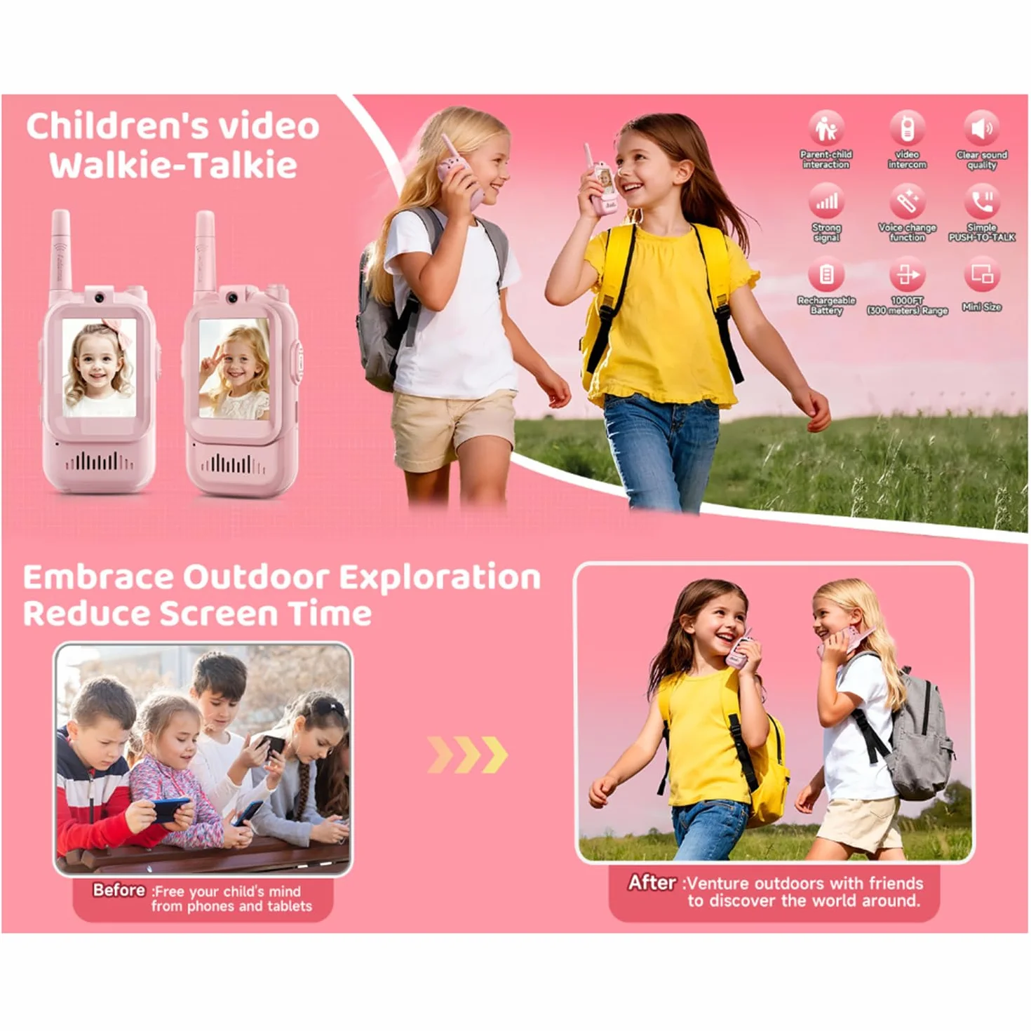 Bambini Walkie-Talkie Video Set 2 Pezzi Giocattolo Interattivo Educativo Fotocamera HD