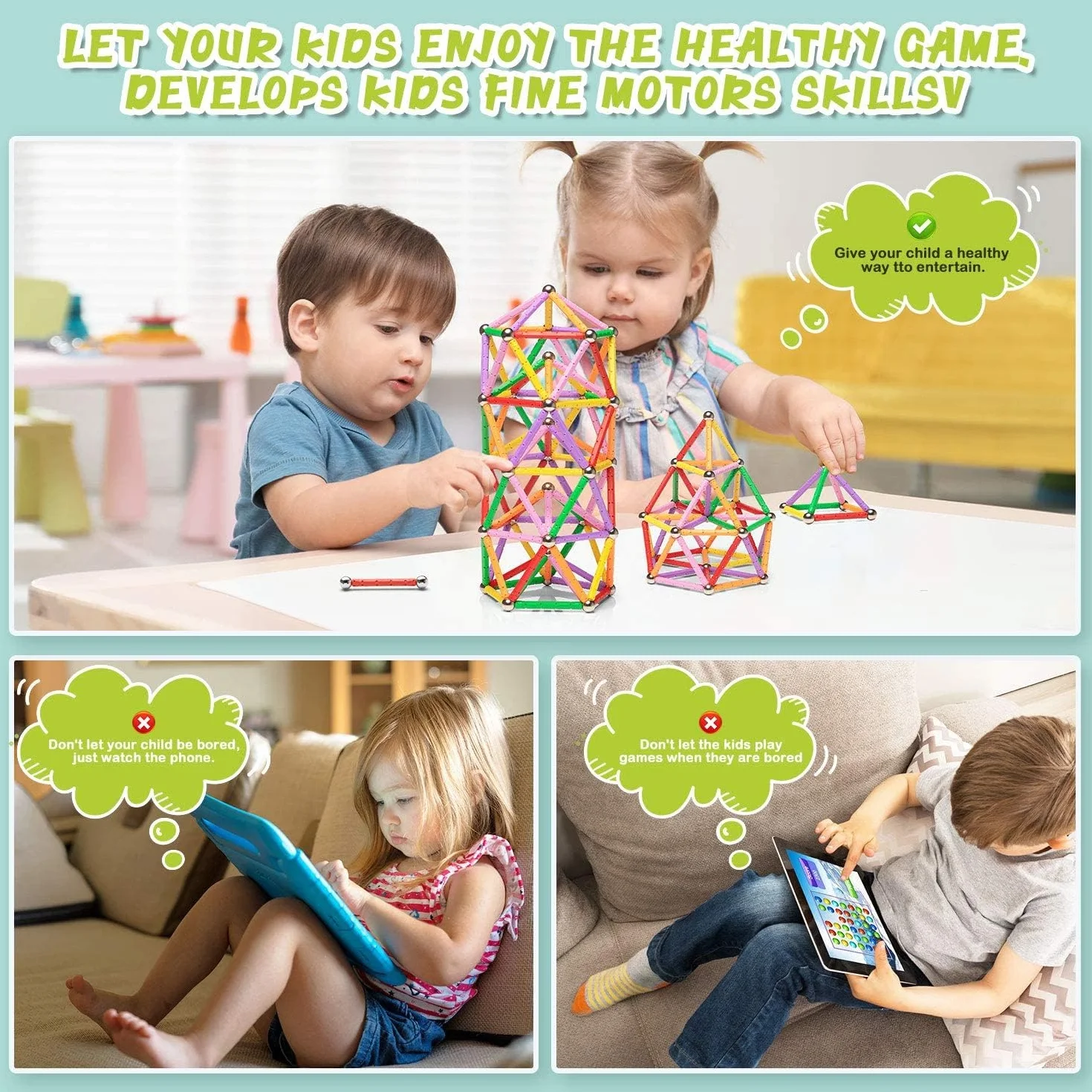 Puzzle blocchi magnetici 220 pezzi kit costruzione educativi per bambini gioco impilabile mattoni e bastoncini