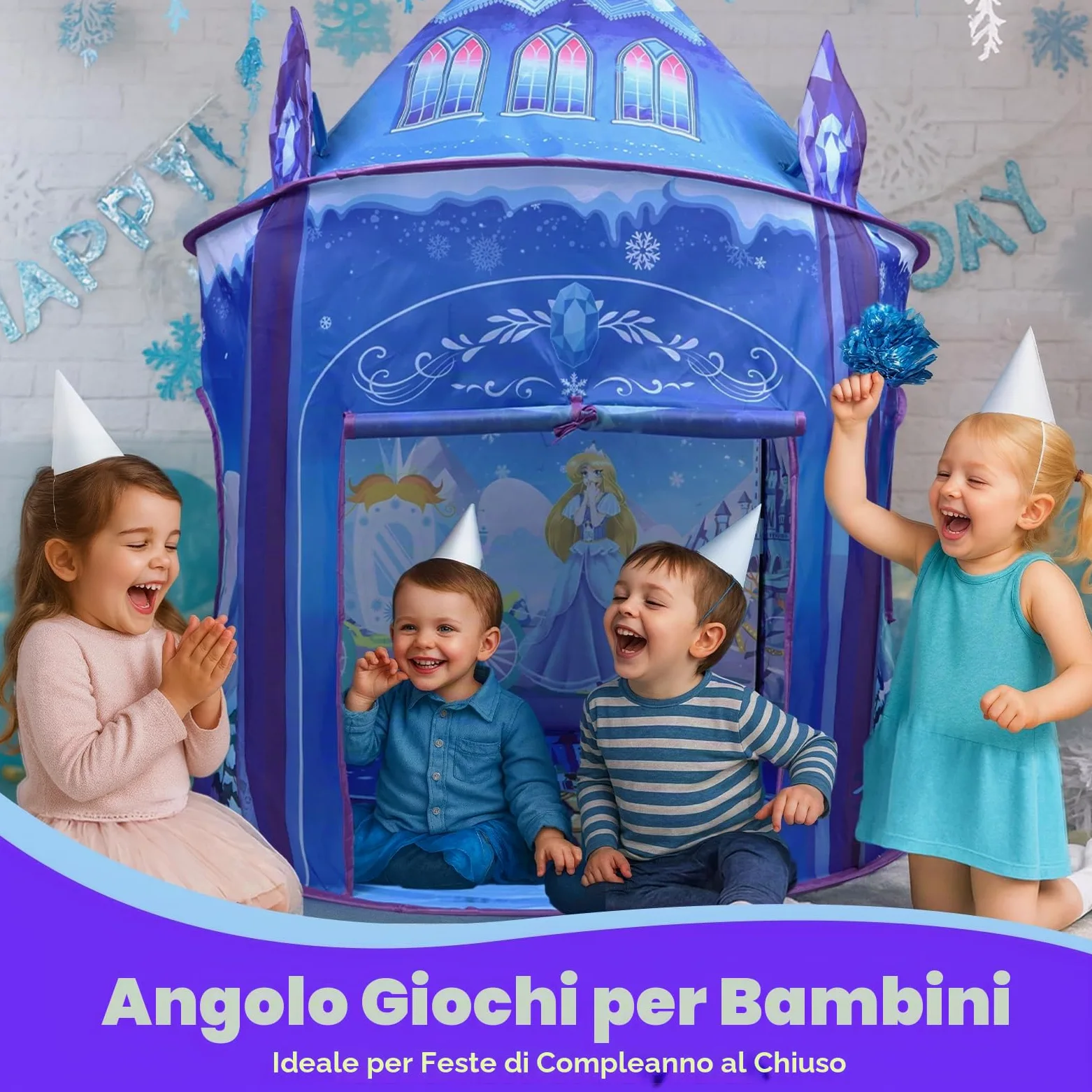 Tenda da gioco per ragazze Principessa Castello di ghiaccio Gioco di fantasia immaginativo Tenda pop-up bambini Gioco da ruolo Casa di gioca Interno Esterno Giocattolo regalo per Festa di compleanno