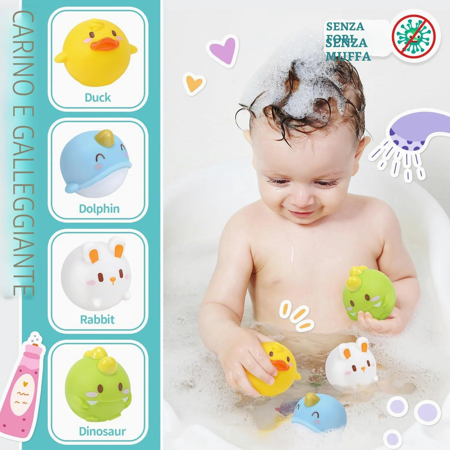 CUTE STONE Giocattolo da bagno per bambini, giocattolo da bagno con pista di costruzione scivolo acquatico, giocattoli galleggianti senza fori, gioco di rete da pesca anatra, regali per ragazzi e