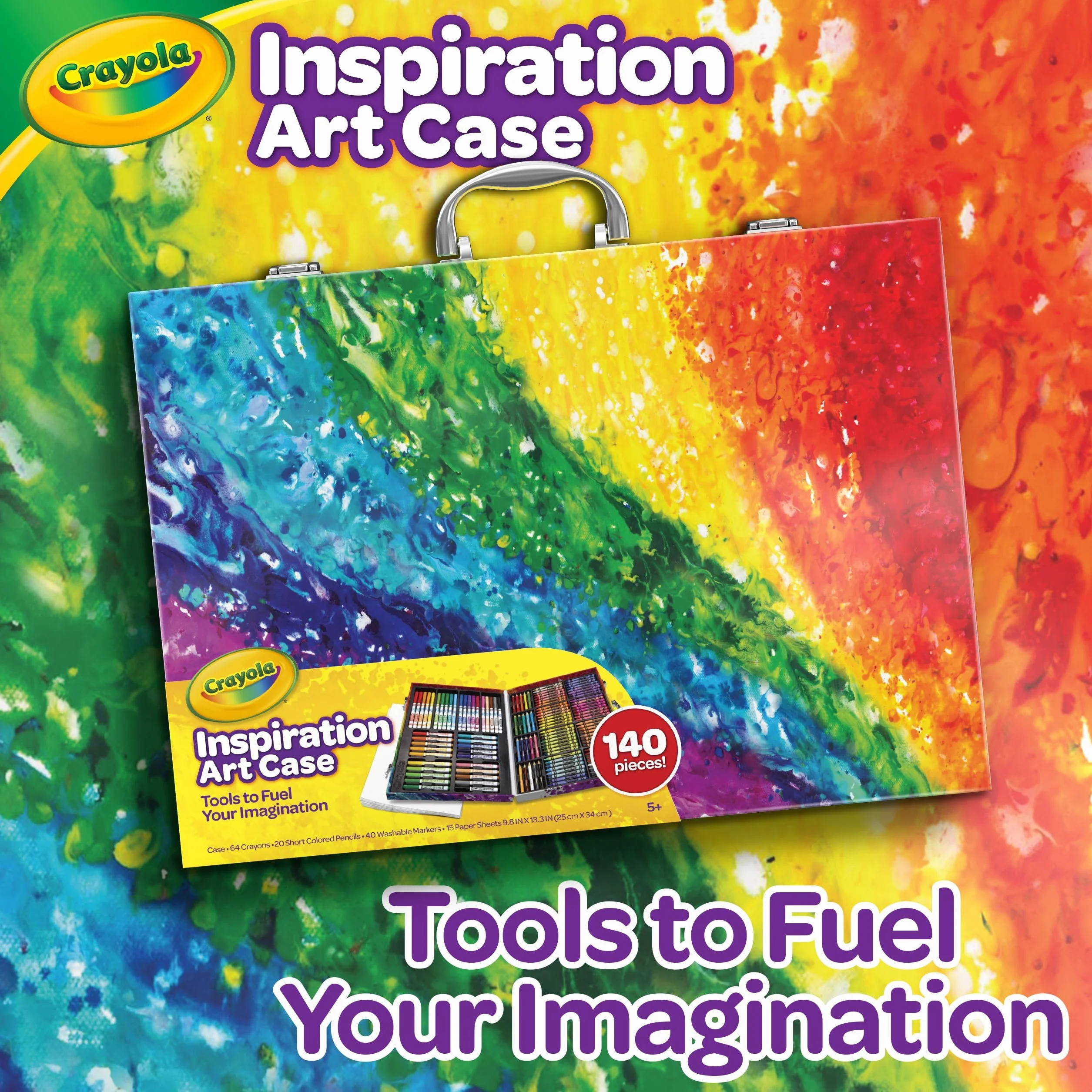 CRAYOLA Valigetta Colori Arcobaleno 140 Pezzi Kit Creativo Pennarelli Matite Colorate Pastelli a cera 5-10 Anni