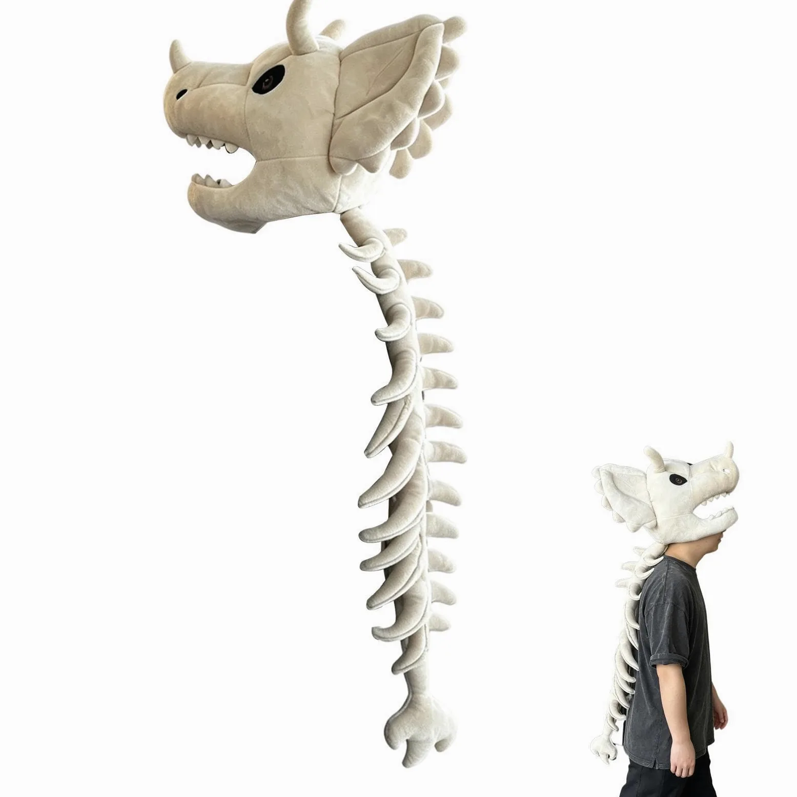 Costume da scheletro di dinosauro per Halloween, realistico, con testa e colonna vertebrale | Costume da dinosauro per cosplay, per giochi di ruolo e palcoscenico
