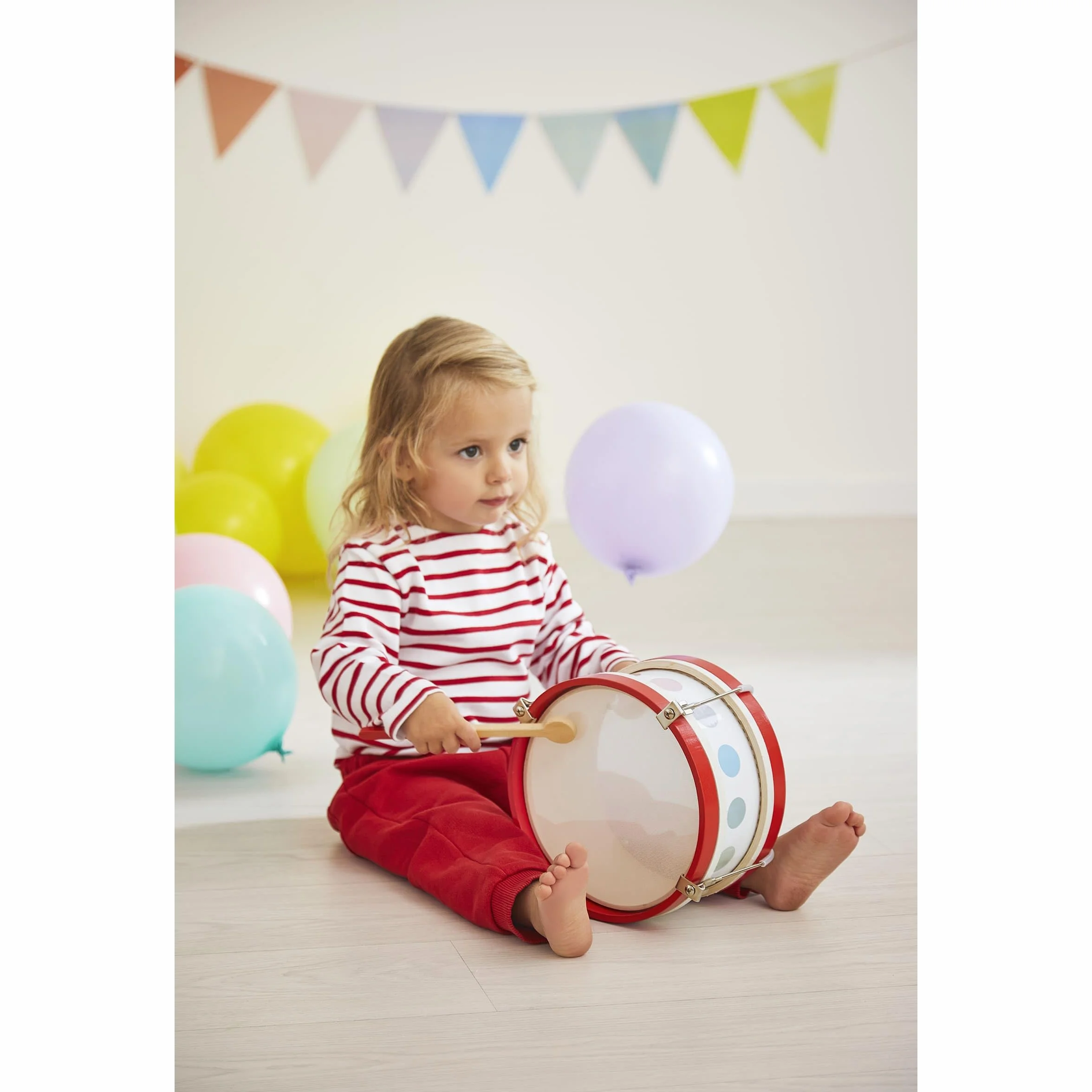 Janod - Il Mio Primo Tamburo Coriandoli (Legno), Strumento Musicale per Bambini, Giocattolo Di Imitazione e Risveglio Musicale - Da 2 Anni in su, J07608