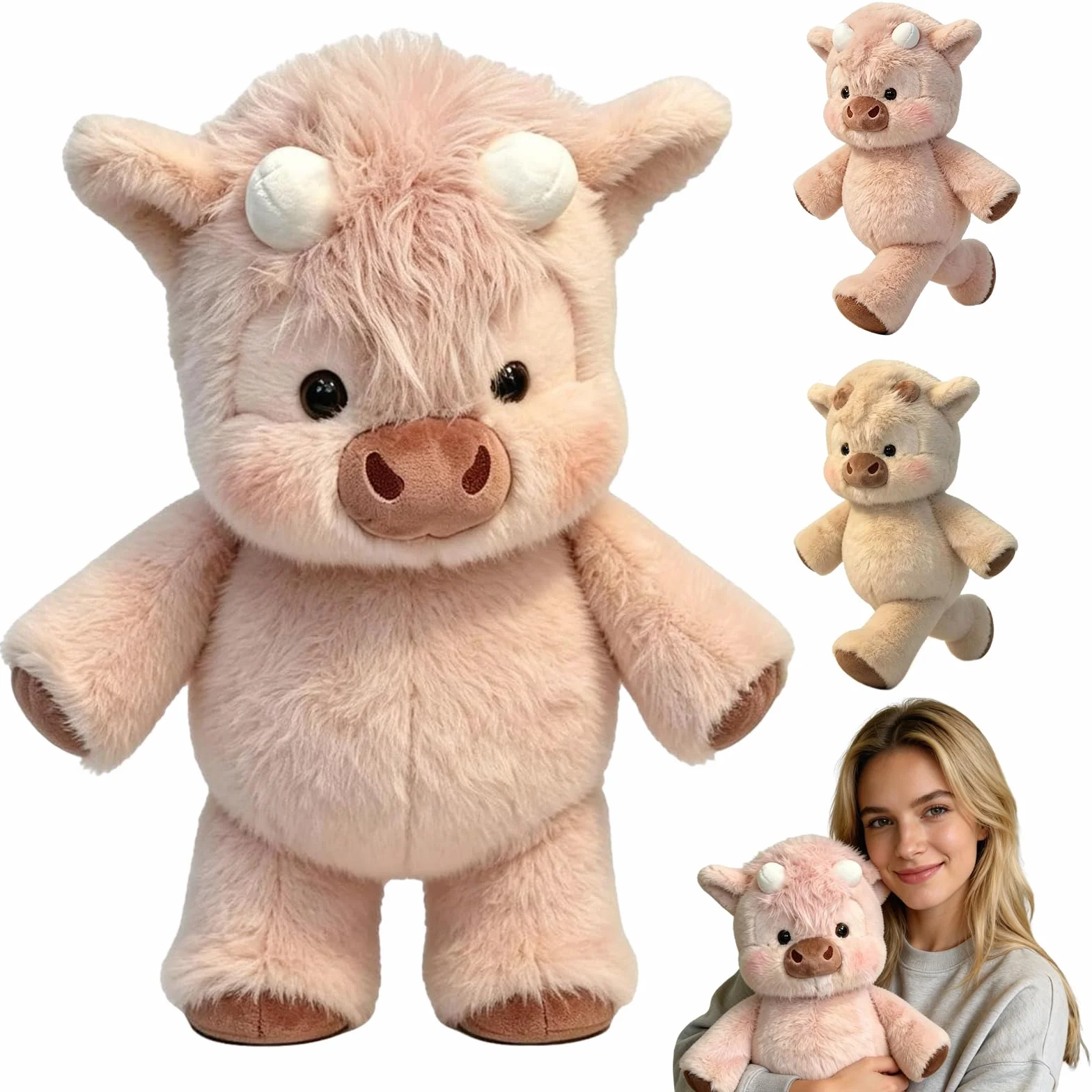 Peluche Che Corre 45cm Cinghiale Mucca Vitello Morbido Giocattolo Animale Pelosa Bambola Collezione Forma Pecora Cartone Rosa
