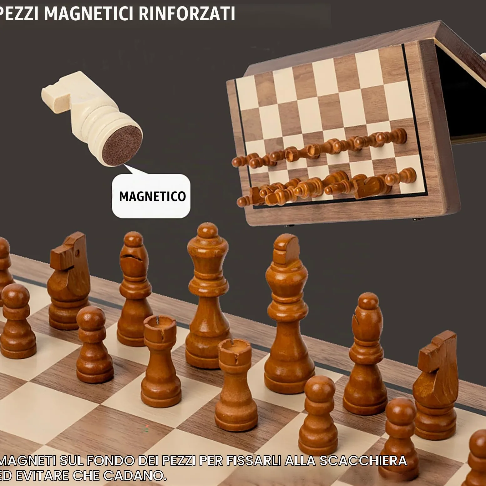 NEWFUN Scacchiera Magnetica in Legno – Gioco Scacchi Dama Pieghevole Viaggio