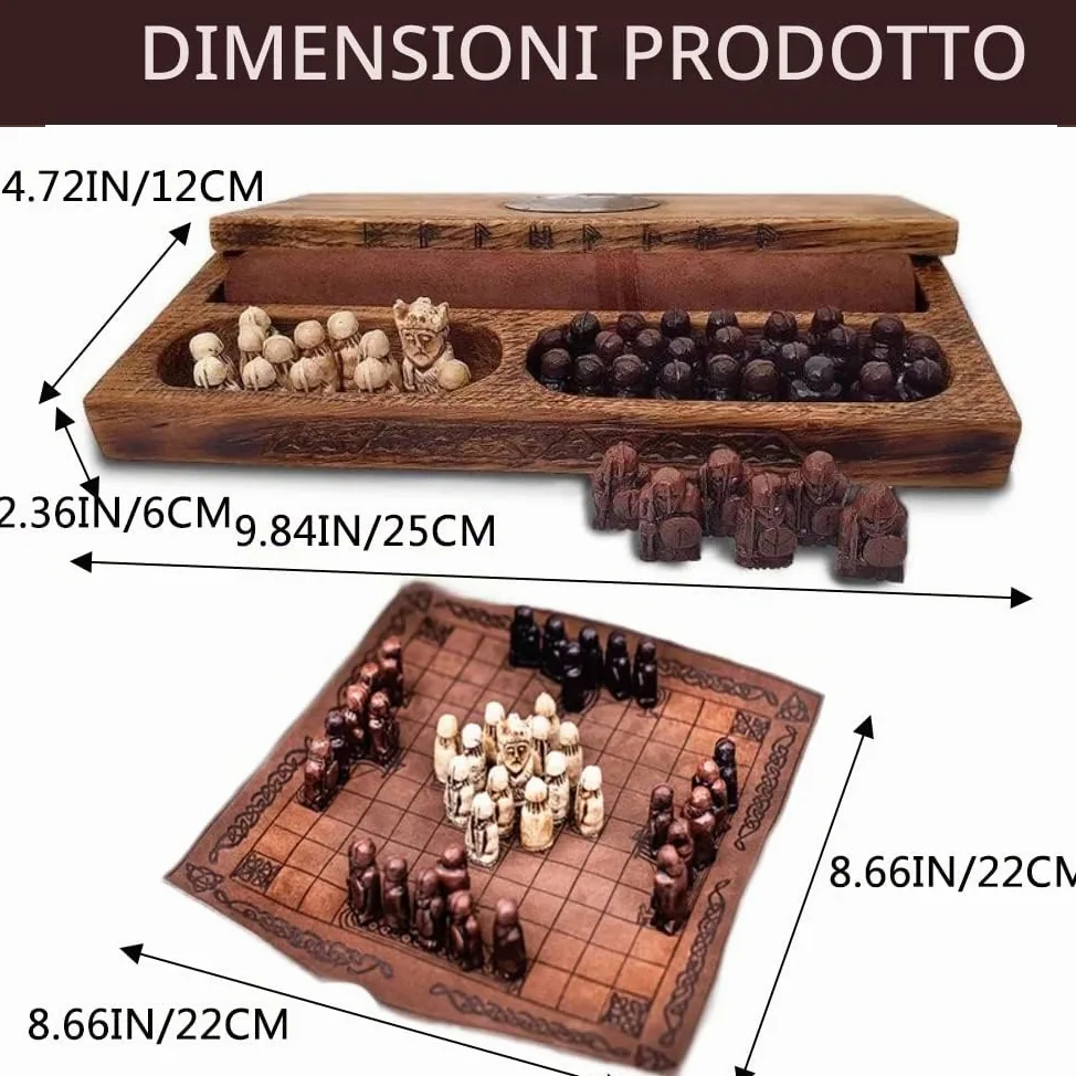 Set di scacchi medievali - Set di scacchi vichinghi, scacchi in legno vichinghi, set di scacchi vichinghi Hnefatafl per adulti/bambini, scacchiera : 22 x 22 cm, marrone