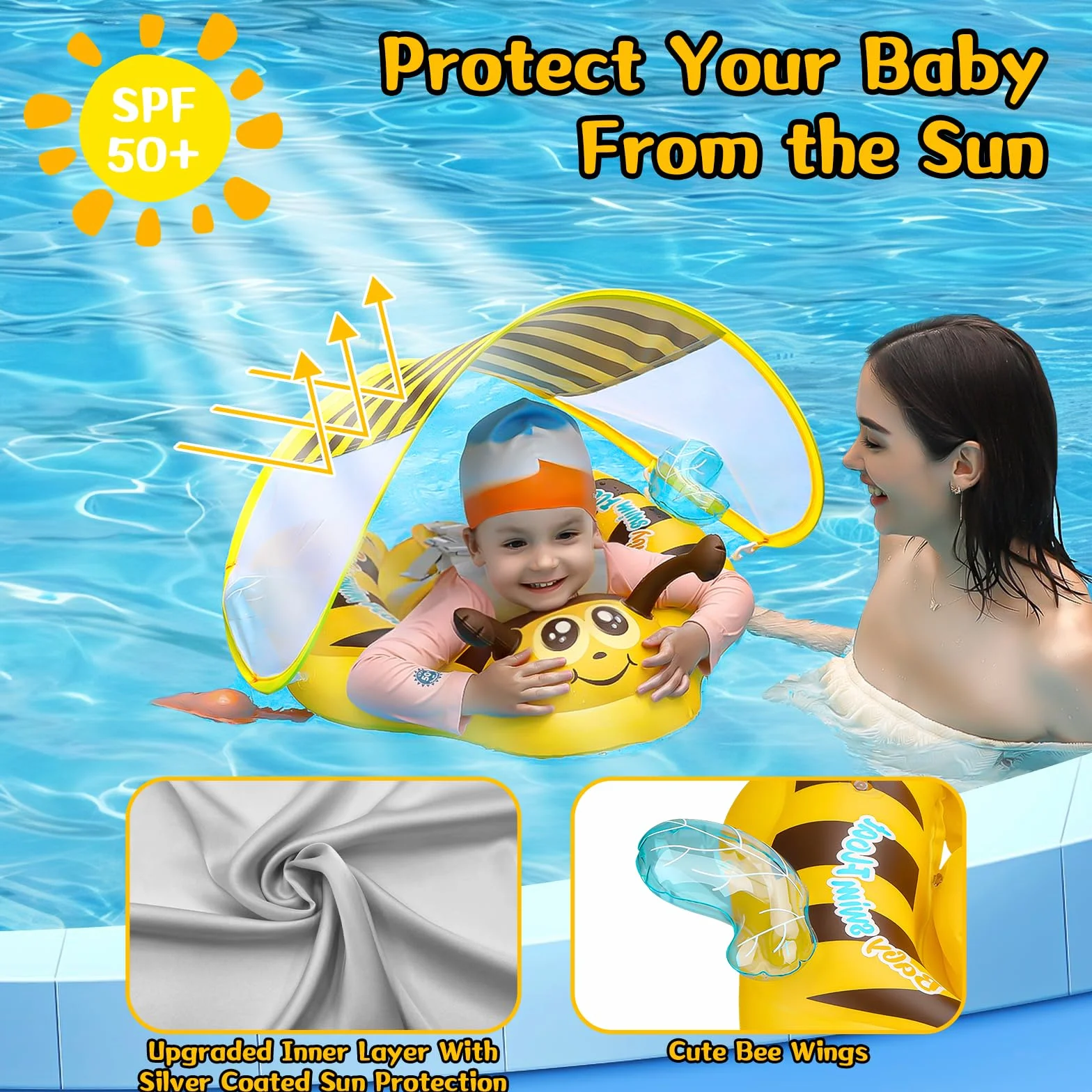 YOOHBERRYS Salvagente Neonato, Ciambella Neonato Mare, Anello Galleggiante per Bambini con Parasole SPF 50+, Salvagente Neonato con Parasole, Salvagente Galleggiante da 6 a 24 mesi (Aggiornamento)