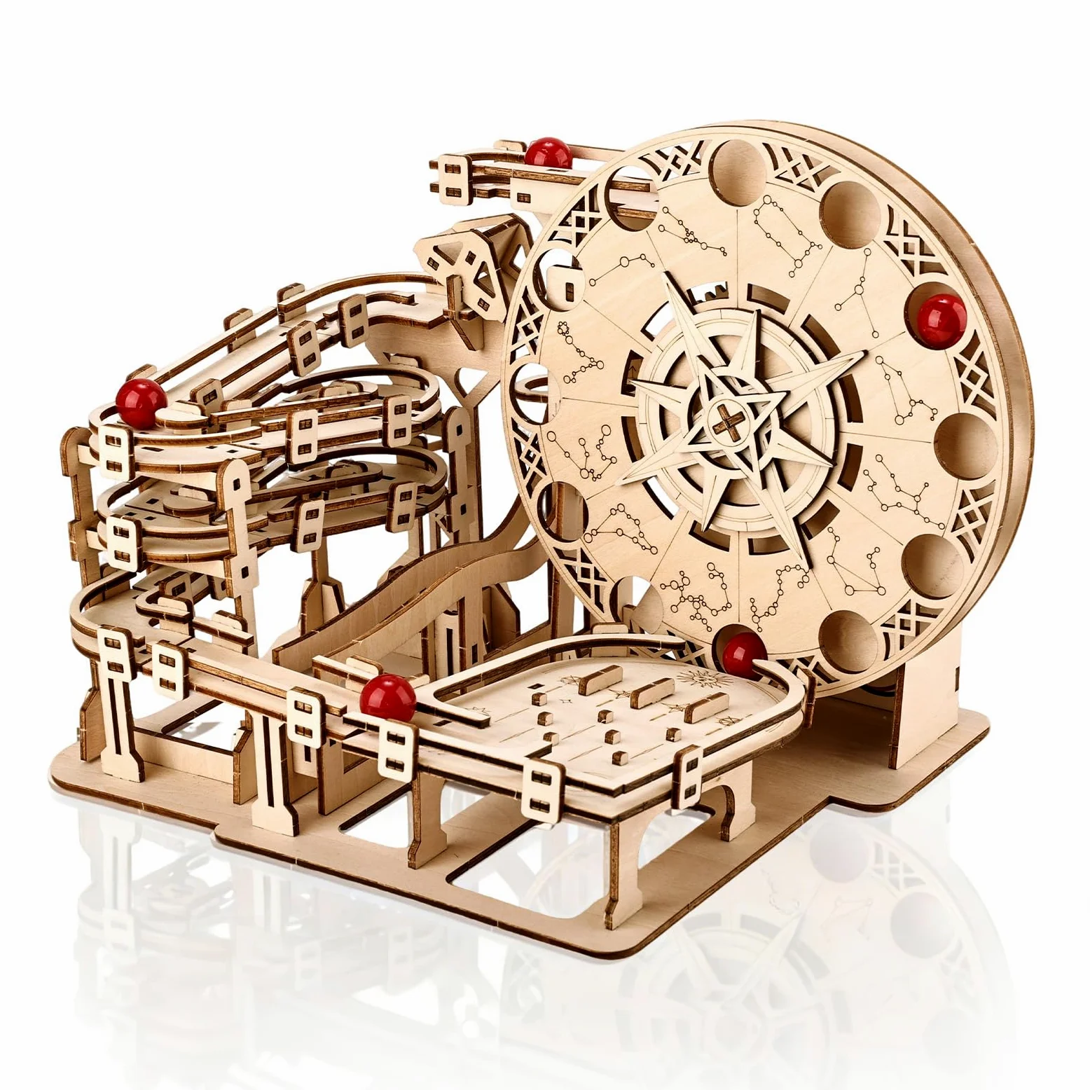 Cuteefun Puzzle 3D in Legno con Ingranaggi Meccanici, Kit Artigianale per Adulti Adolescenti, Decorazione Scrivania e Regalo per Compleanni Natale (Astrolabio Percorso Palle)