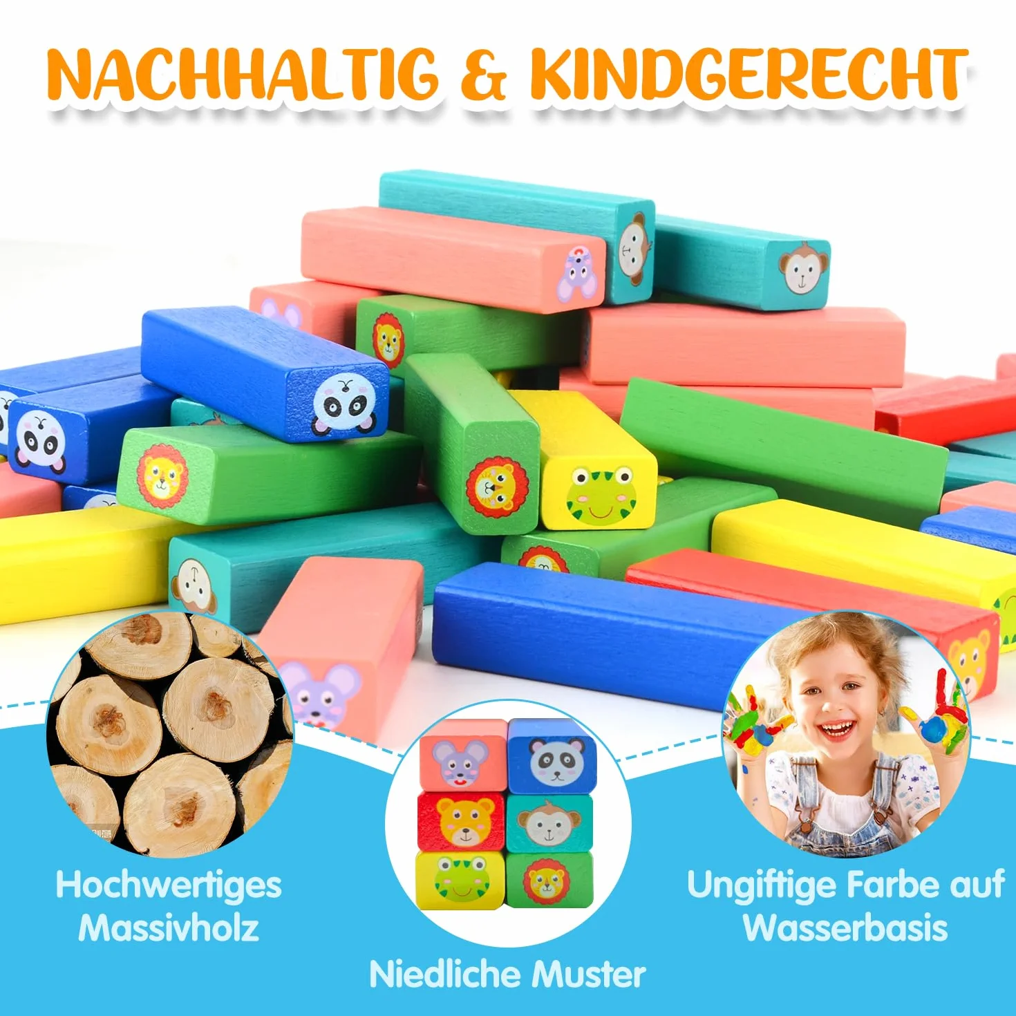 Torre Oscillante Impilabile in Legno, Gioco Educativo 4 in 1 per Bambini 3+ Anni, 75 Pezzi Blocchi Costruzioni Equilibrio, Gioco da Tavolo di Abilità, Bambini e Famiglia