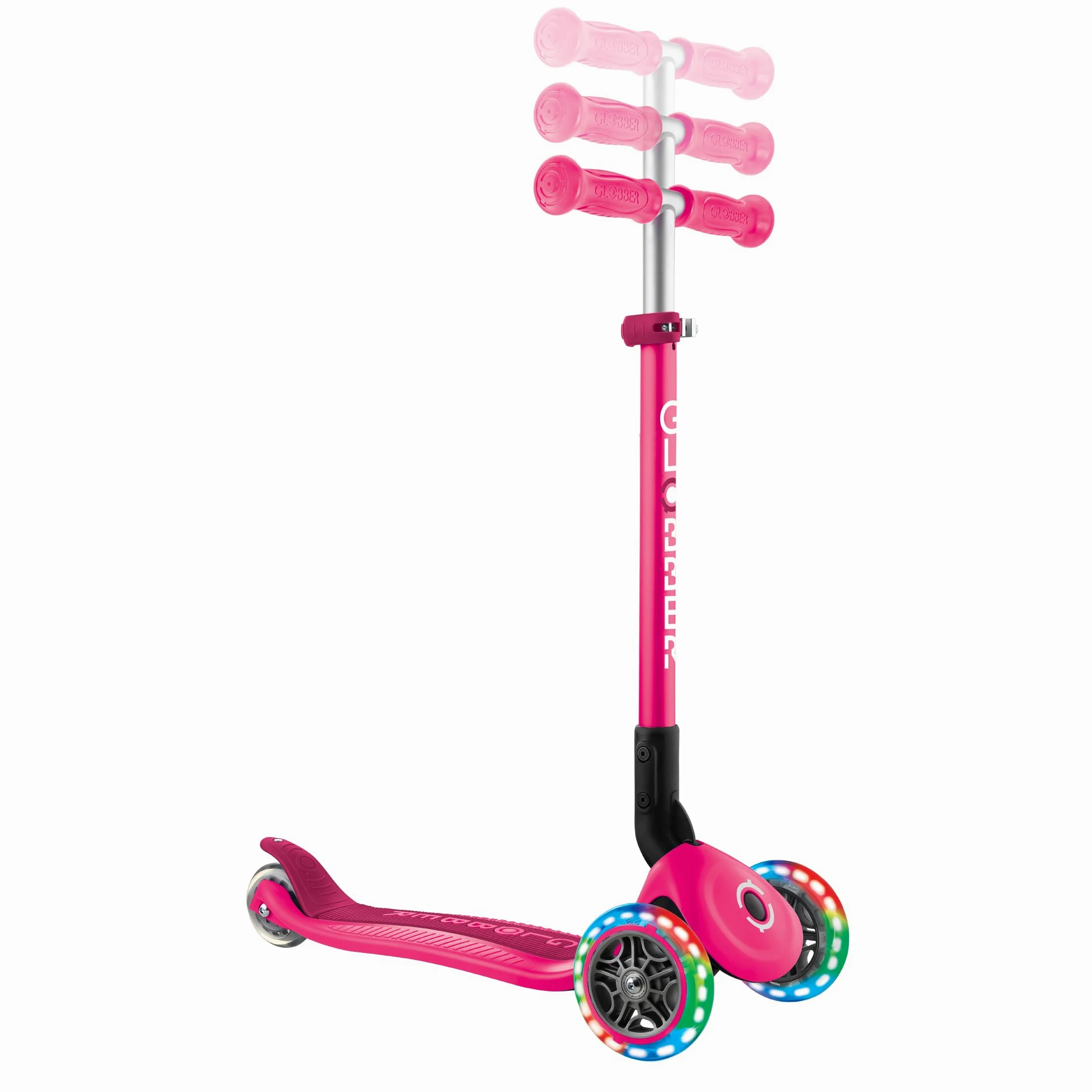 GLOBBER Primo Foldable Lights - Monopattino per bambini, 120/80 mm, ABEC 5, 3 ruote, regolabile in altezza, ruote LED