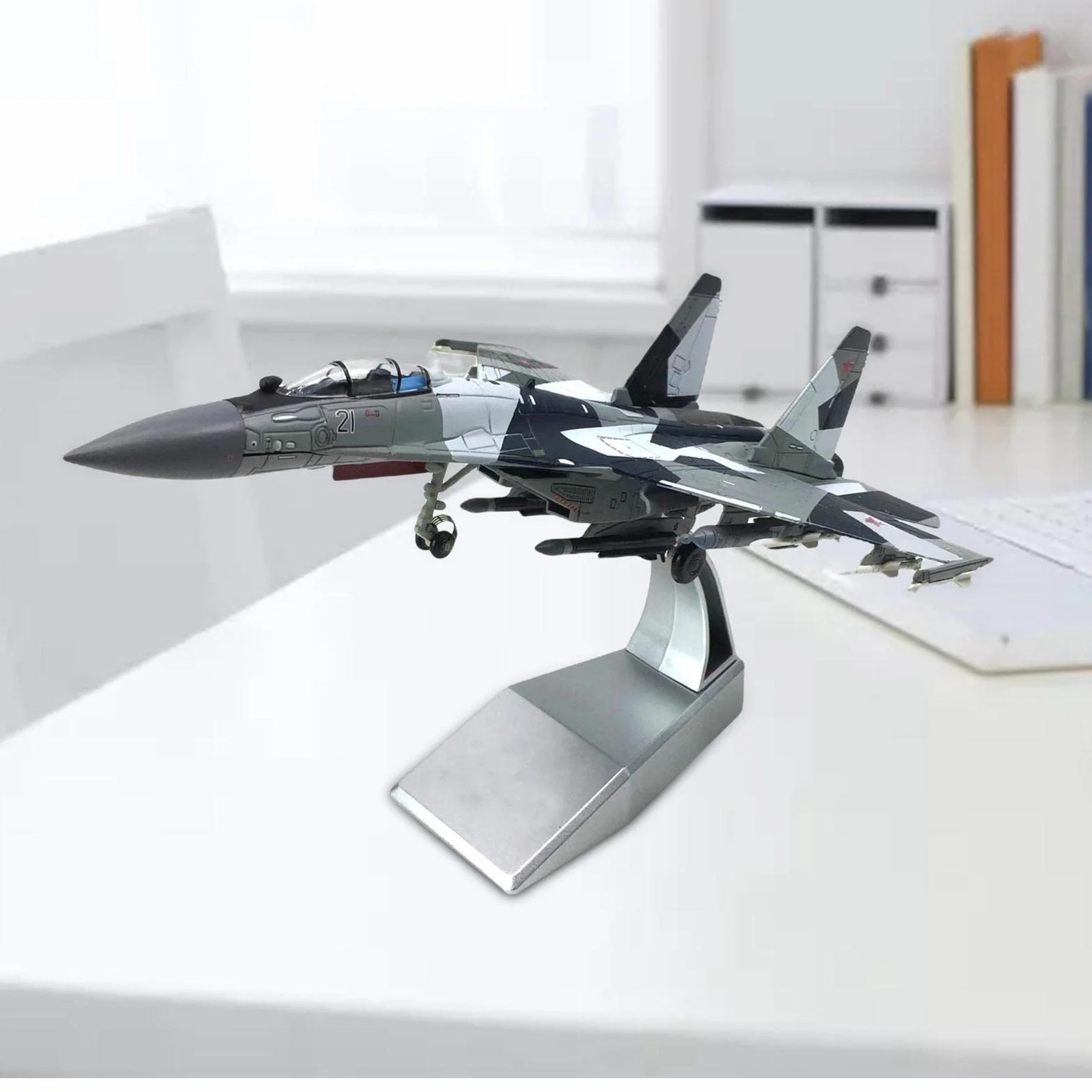 F Fityle Sukhoi SU-35 Modello Aereo da Caccia in Metallo 22x14,5 cm