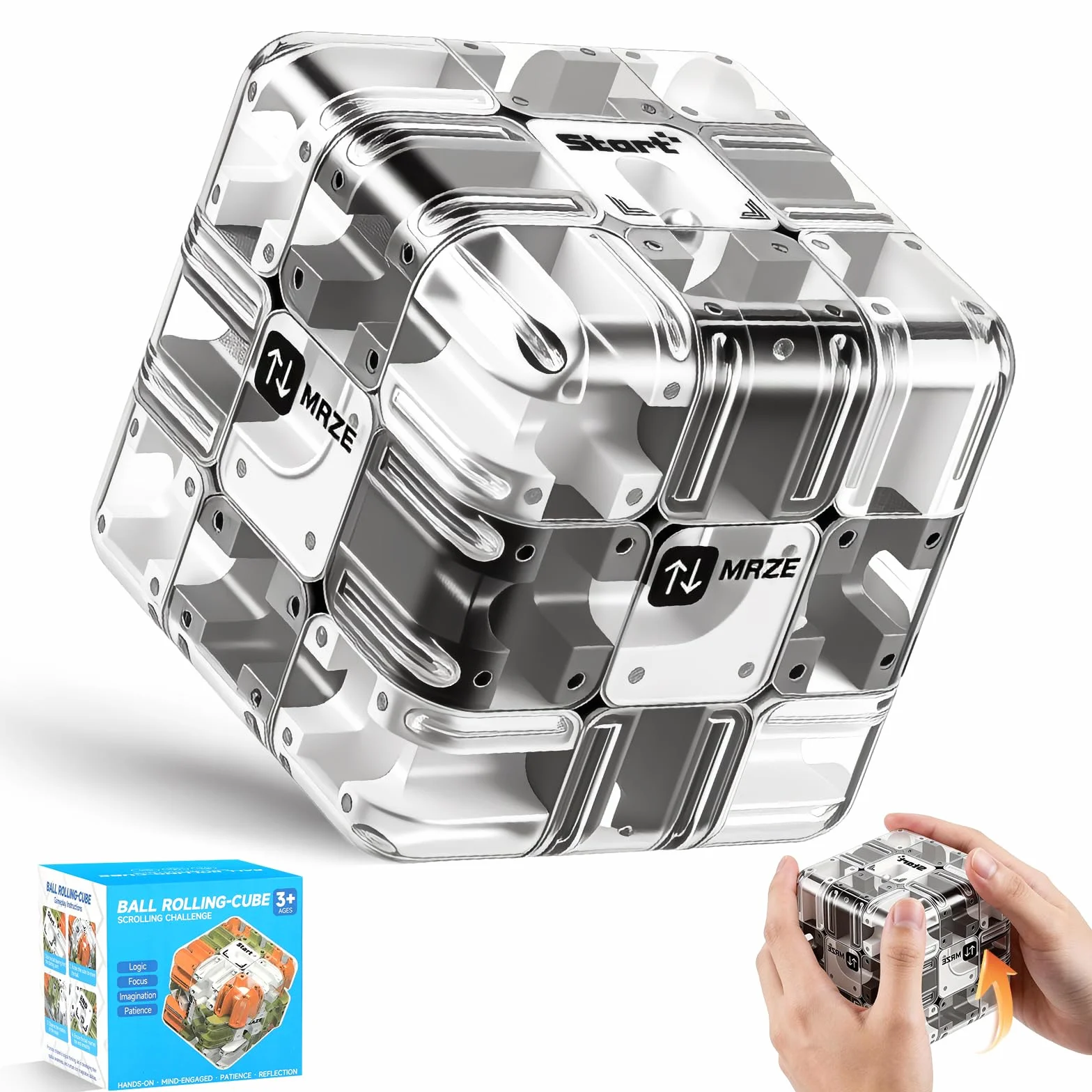 Labirinto Cubo 3D con Sfera – Rompicapo Puzzle 3D Portatile per Pensiero Logico, Stress Relief e Apprendimento Sensoriale. Giocattolo Educativo per Figli da 3+ Anni e Adulti, Grigio, 7×7×7cm