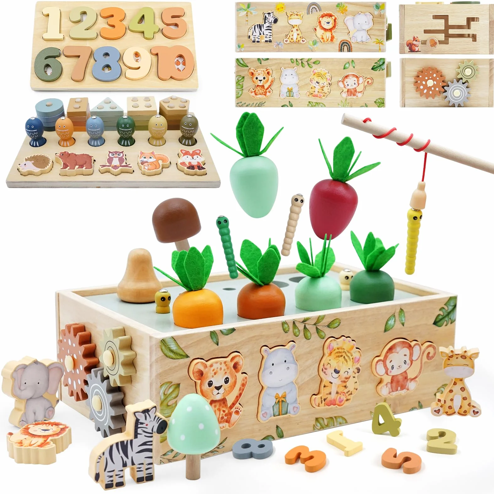 Giochi Montessori 1 2 3 Anni, 9 in 1 Giochi di Legno per Bambini 1 Anno, Giocattoli Bambini 123 Anni Montessori Maschio Femmina, Giochi Educativi 1 2 3 Anni Legno, Regalo Bambino Bambina