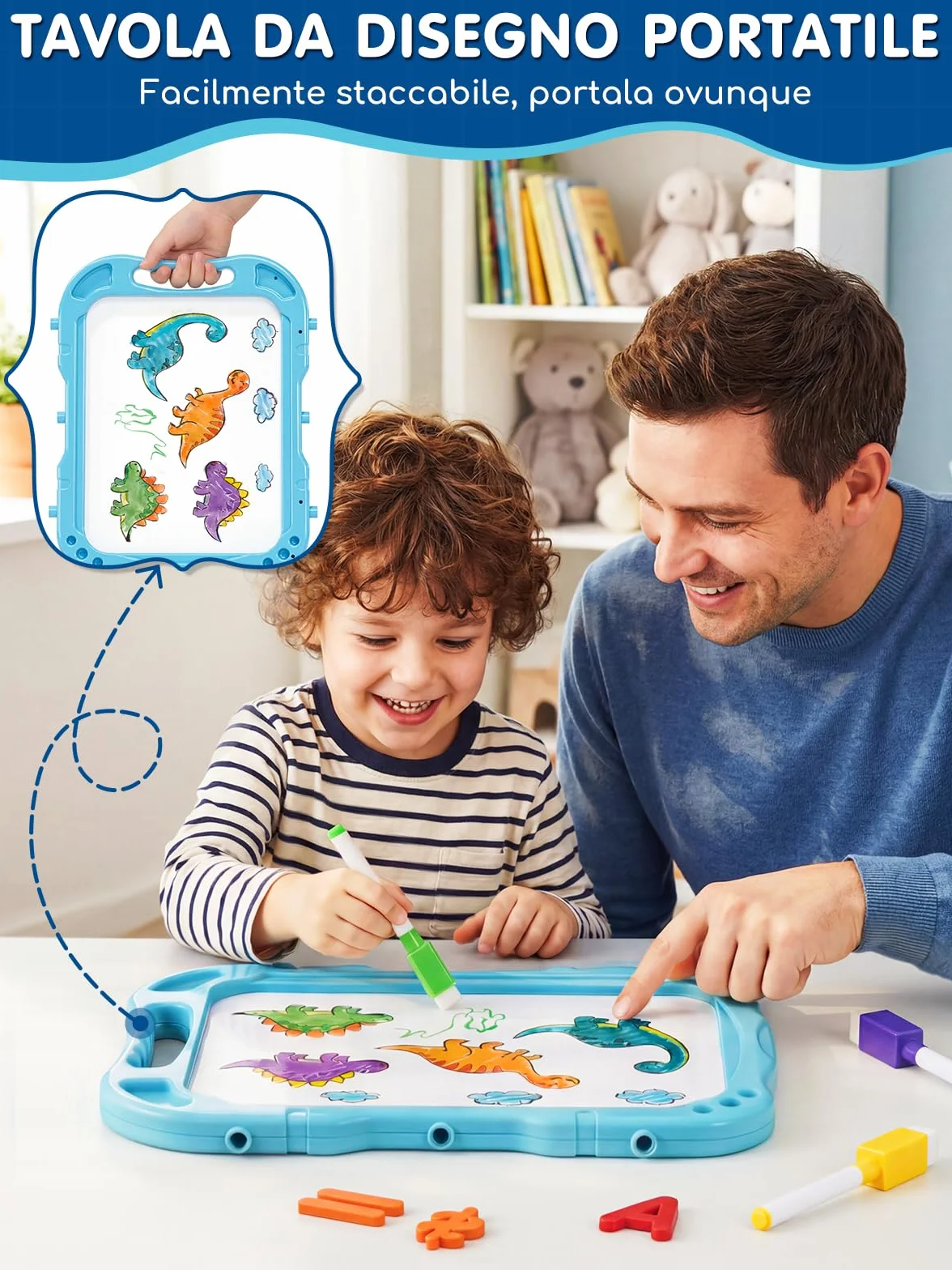 Lehoo Castle Lavagna Magnetica 4 in 1 Bambini, 360° Cavalletto Pittura Regolabile Altezza, Giocattolo Educativo 3+ Anni