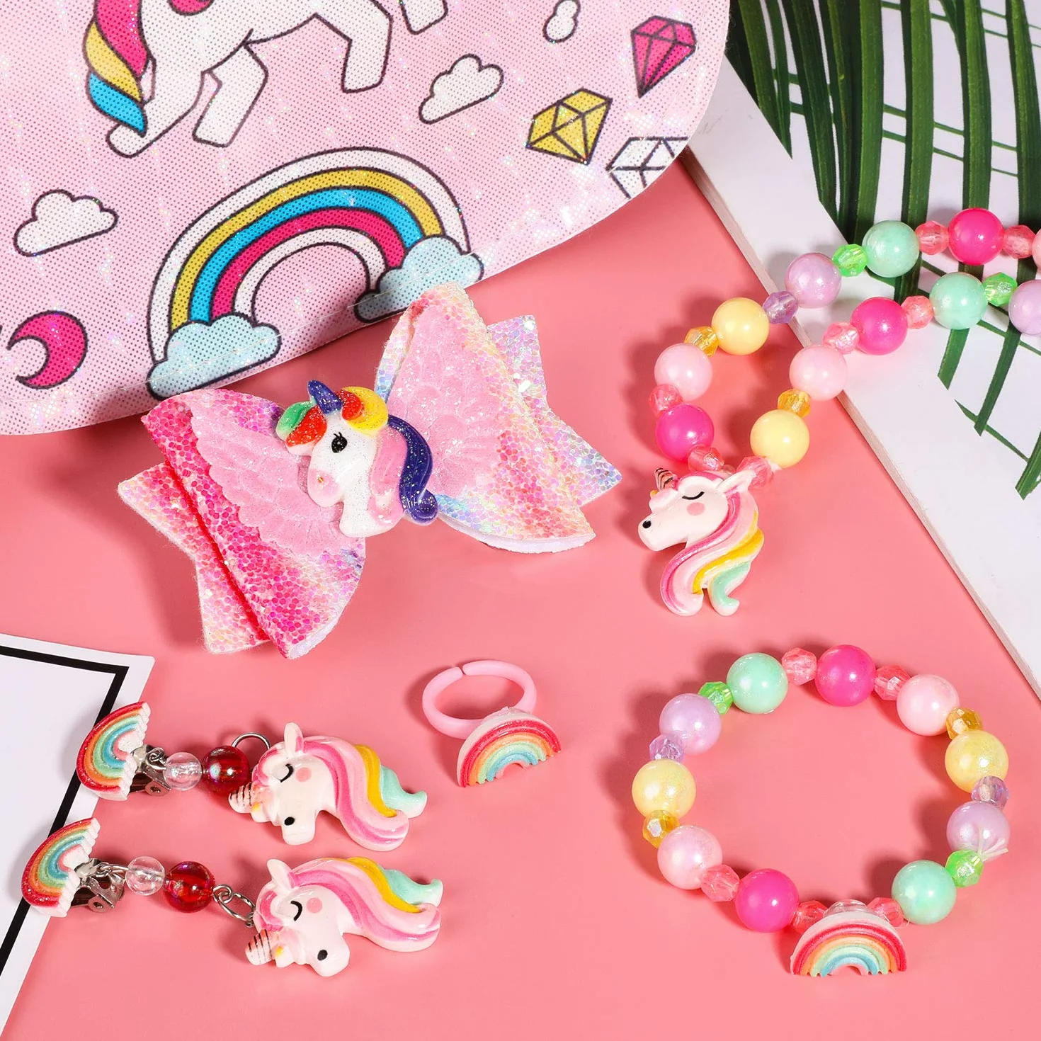 HIFOT Unicorno Borsetta Gioielli Glitter Set, Bomboniere per Giochi di Ruolo