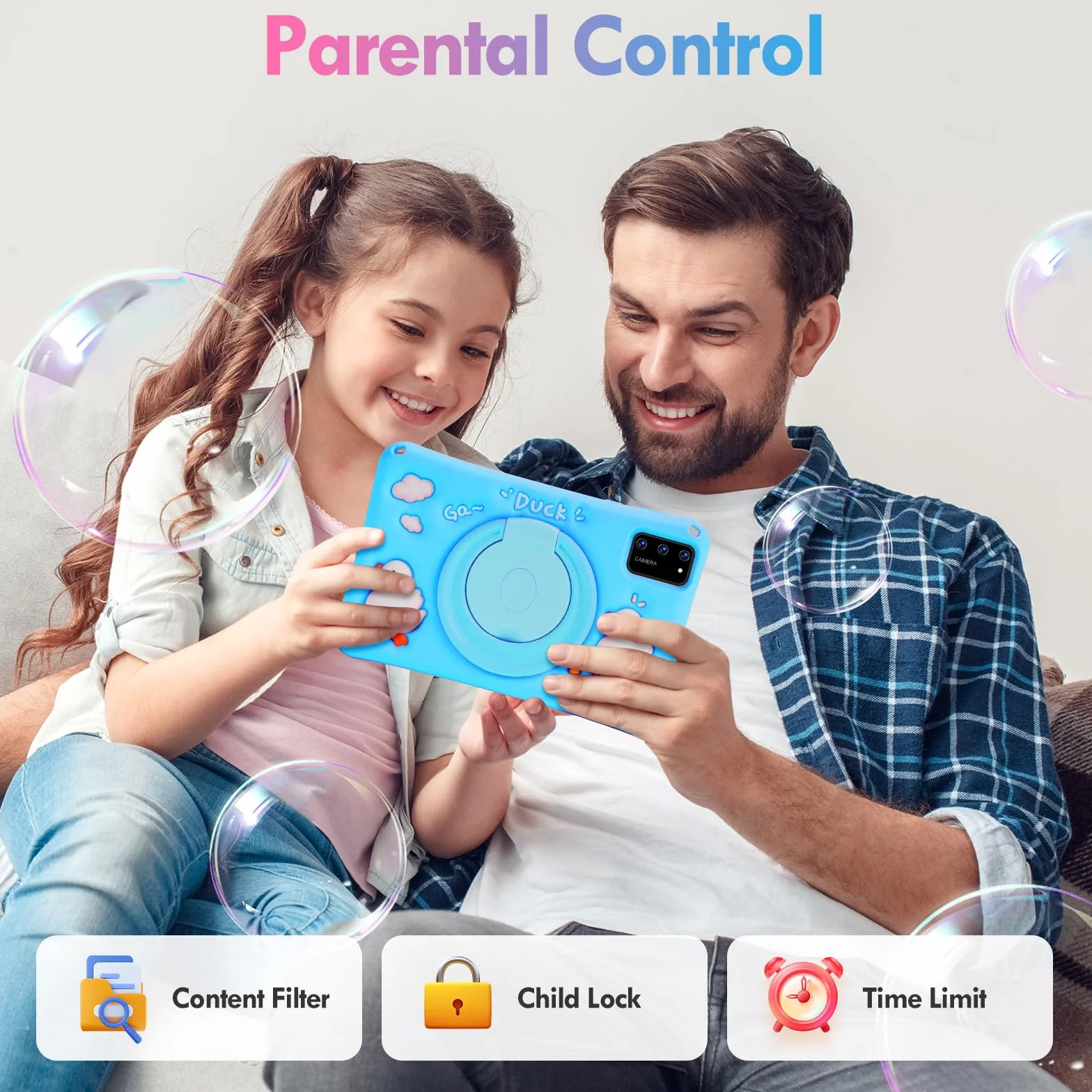 Tablet bambini 7 pollici, tablet Android 13, Octa-Core, 8GB+64GB (256 espandibili), 5800mAh Batteria, 5MP+8MP Fotocamera, Software per bambini precaricato, tablet con custodia (blu)