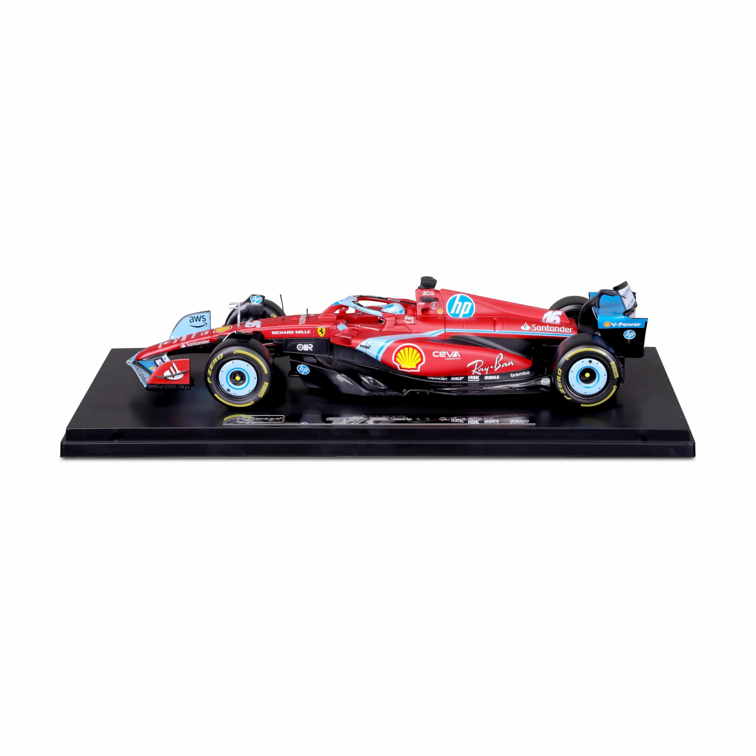 Bburago Formula 1 Ferrari SF-24 Miami Versione Deluxe Edition (2024): modellino auto in scala 1:18, autista #16 Charles Leclerc, custodia rigida 35,9 cm, rosso (18-16821-1)