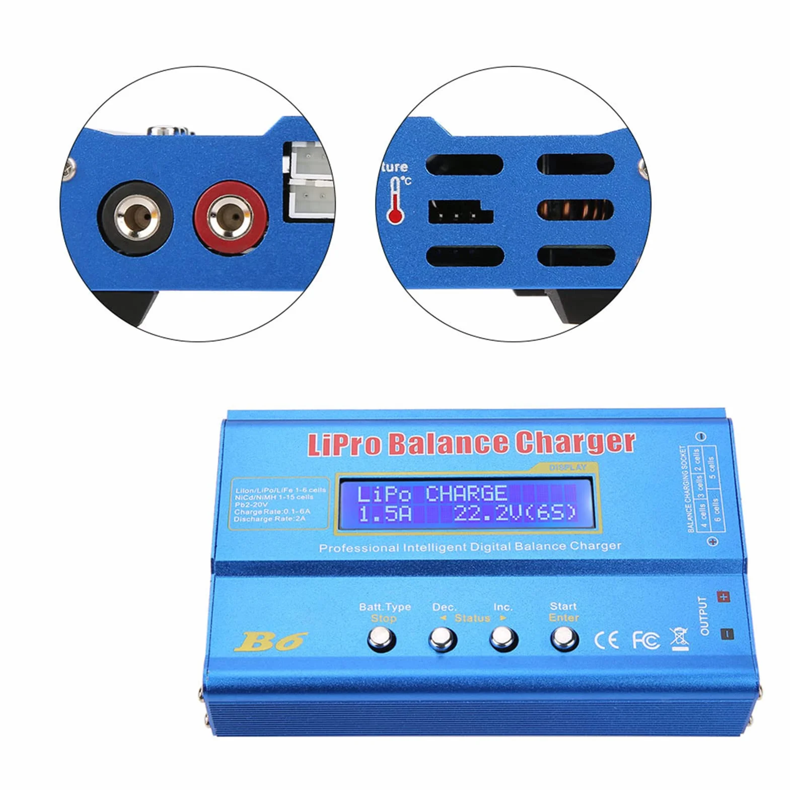 Caricabatterie Digitale 80W per Batterie LiPo NiMH con Display LCD Bilanciamento Scaricatore Spina EU 133x87x33mm