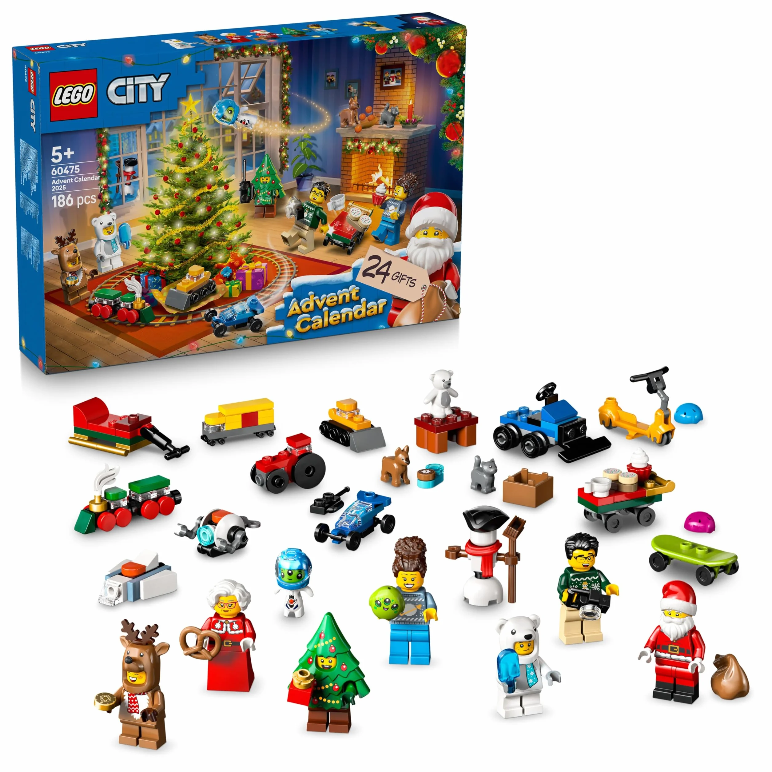 LEGO City Calendario dell'Avvento 2025 per Bambini e Bambine da 5 Anni - Gioco per il Conto alla Rovescia di Natale con 24 Sorprese tra cui Treno, Auto, Trattore e 7 Minifigure - Idea Regalo - 60475