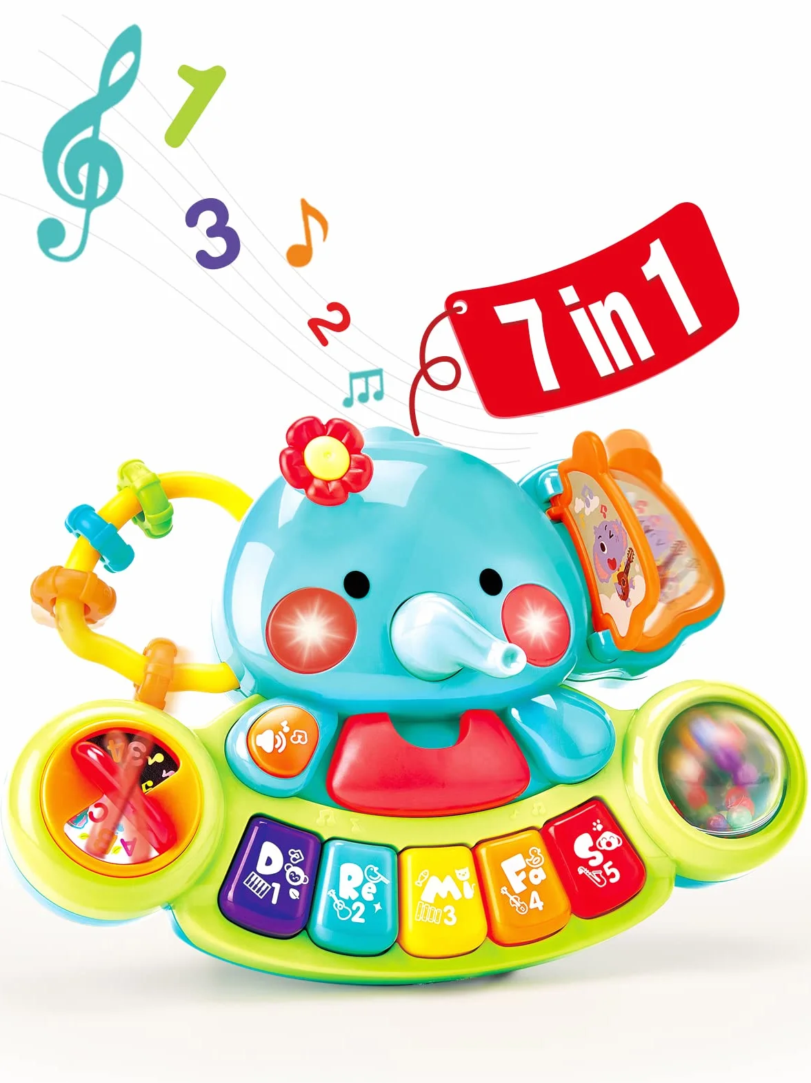 hahaland Giochi Musicali Bambini 6 Mesi - Giocattolo Attività Pianoforte Elefante con Musica e Luci, Pianola Neonato 6 9 12 Mesi Tastiera Educativa Neonata 1 anno
