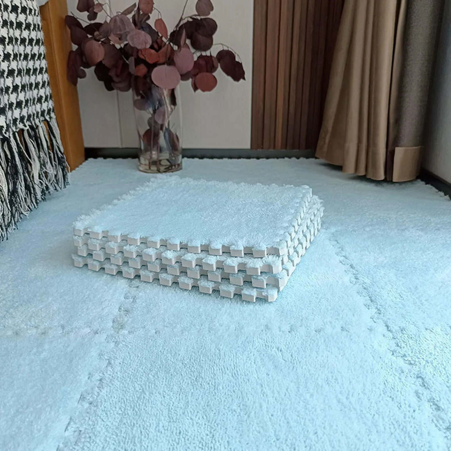 Splice Interlocking Carpet 18 Piastrelle per tappeti in Schiuma di Peluche, Tappetini Puzzle ad Incastro, Tappetini Antiscivolo, Tappetini in Schiuma Soffici e Piccoli,Blue-30x30cm