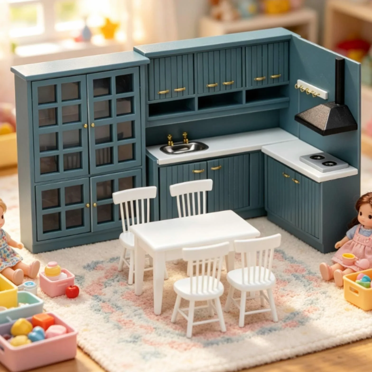 Mobili da Cucina in Miniatura Realistico Set di Mobili da Cucina Decorativo Set Pranzo in Miniatura per Collezionisti, Bambini, Casa delle Bambole, Bianco