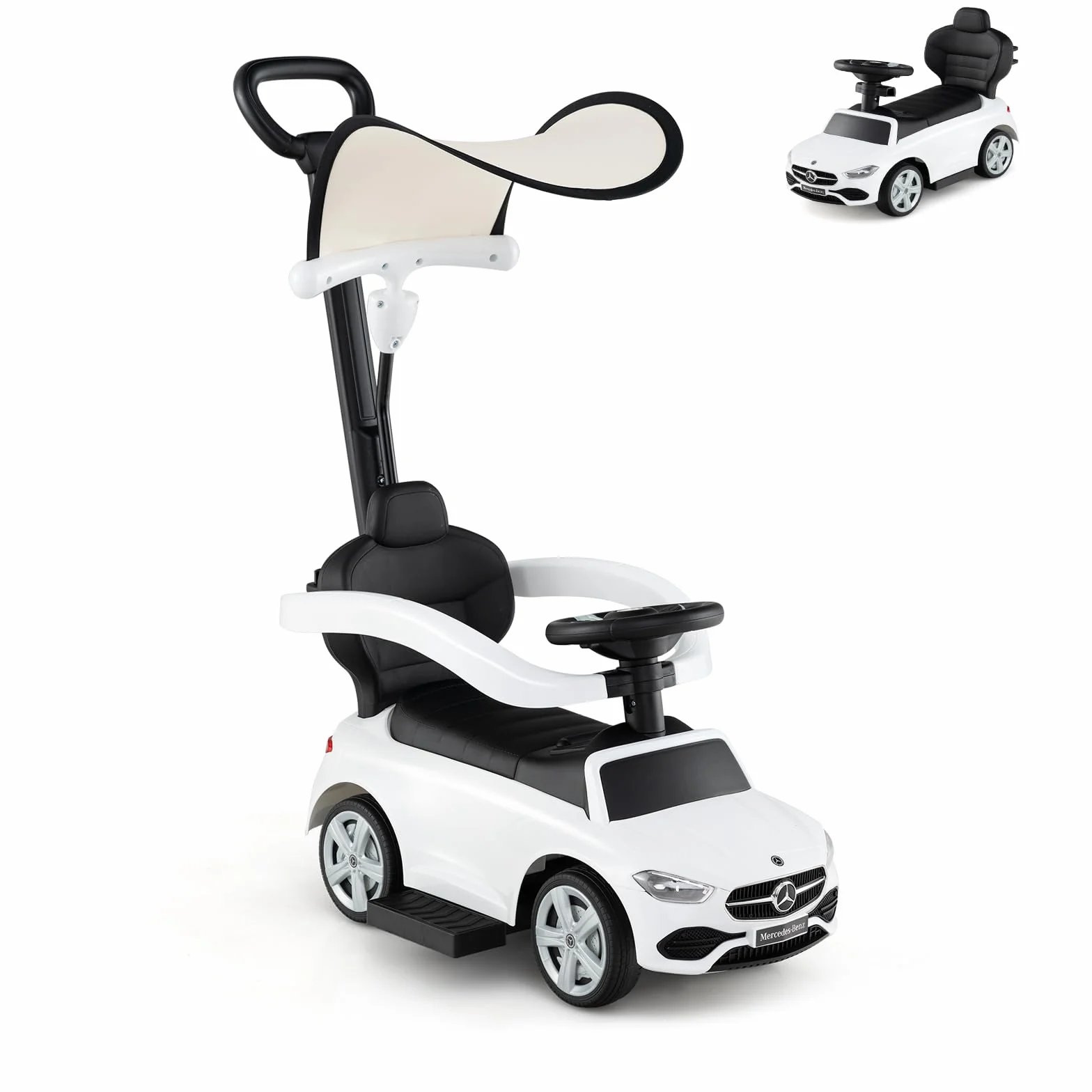Mercedes-Benz Macchina Cavalcabile per Bambini 3 in 1, Capote Regolabile, 25 KG, 1-3 Anni (Bianco)