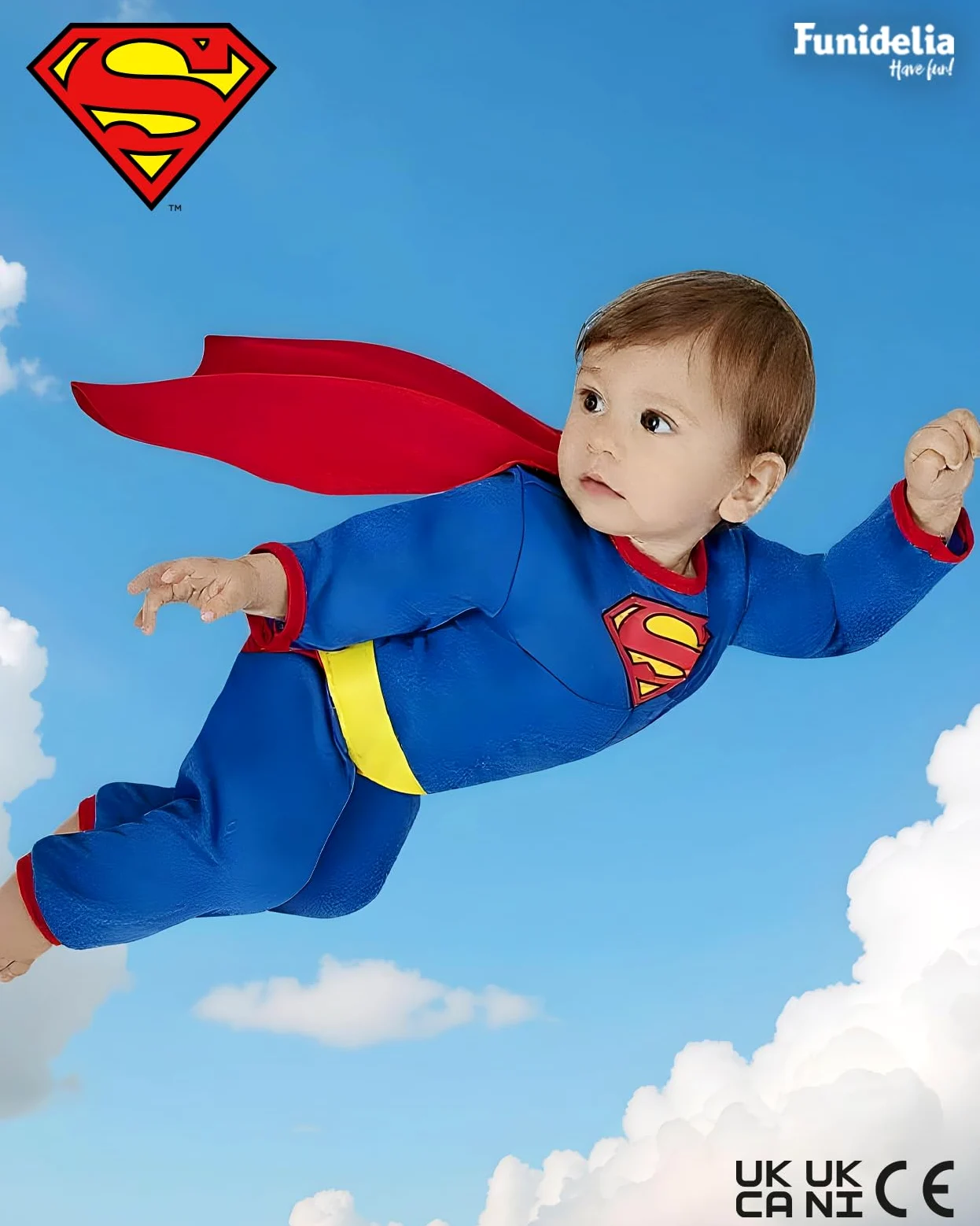 Funidelia Costume Ufficiale di Superman per Neonato con tutina muscolosa e mantello, Tenuta da Supereroe per Neonati, Costumi di Carnevale, Halloween e Feste