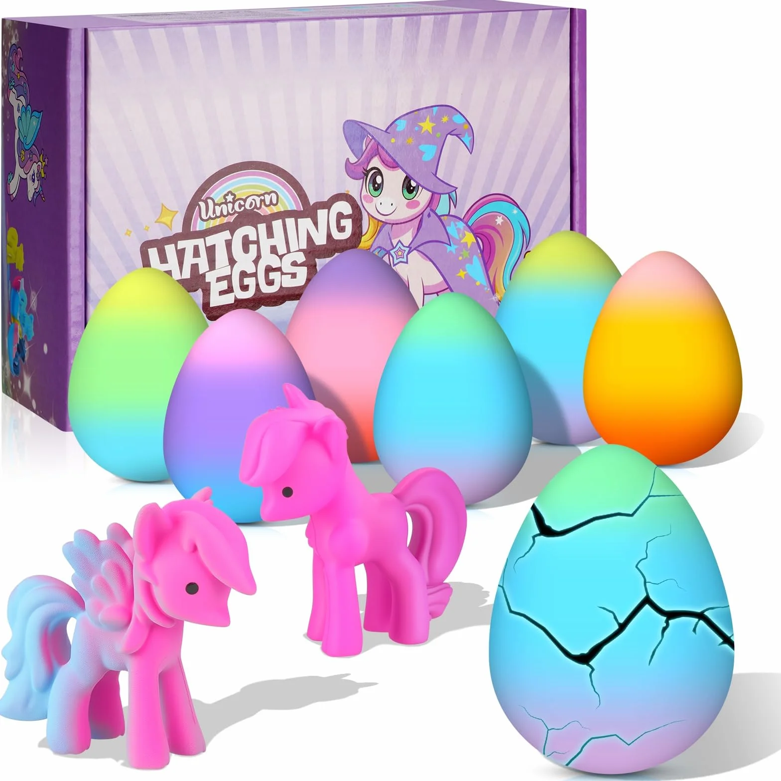 Unicorni Uova Arcobaleno che Si Schiudono, 6 Unicorno Regali di Pasqua Scatola Cieca per Schiusa Magica, che si Espandono in Acqua Uova Arcobaleno, Caccia All'Uovo Di Pasqua