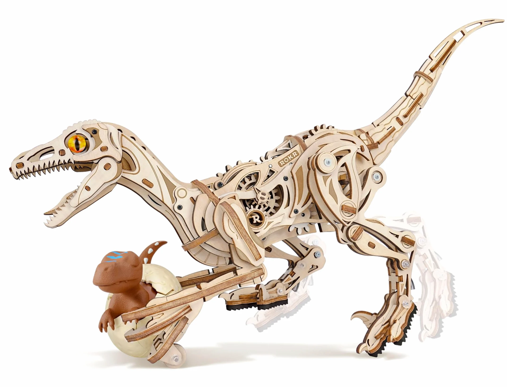 ROKR Puzzle 3D Legno Giocattoli a forma di dinosauro, Modellismo da Costruire Adulti Velociraptor, Puzzle 3D a Forma di Animale che Cammina, Regalo per Bambini e Adulti, Velociraptor, LD01