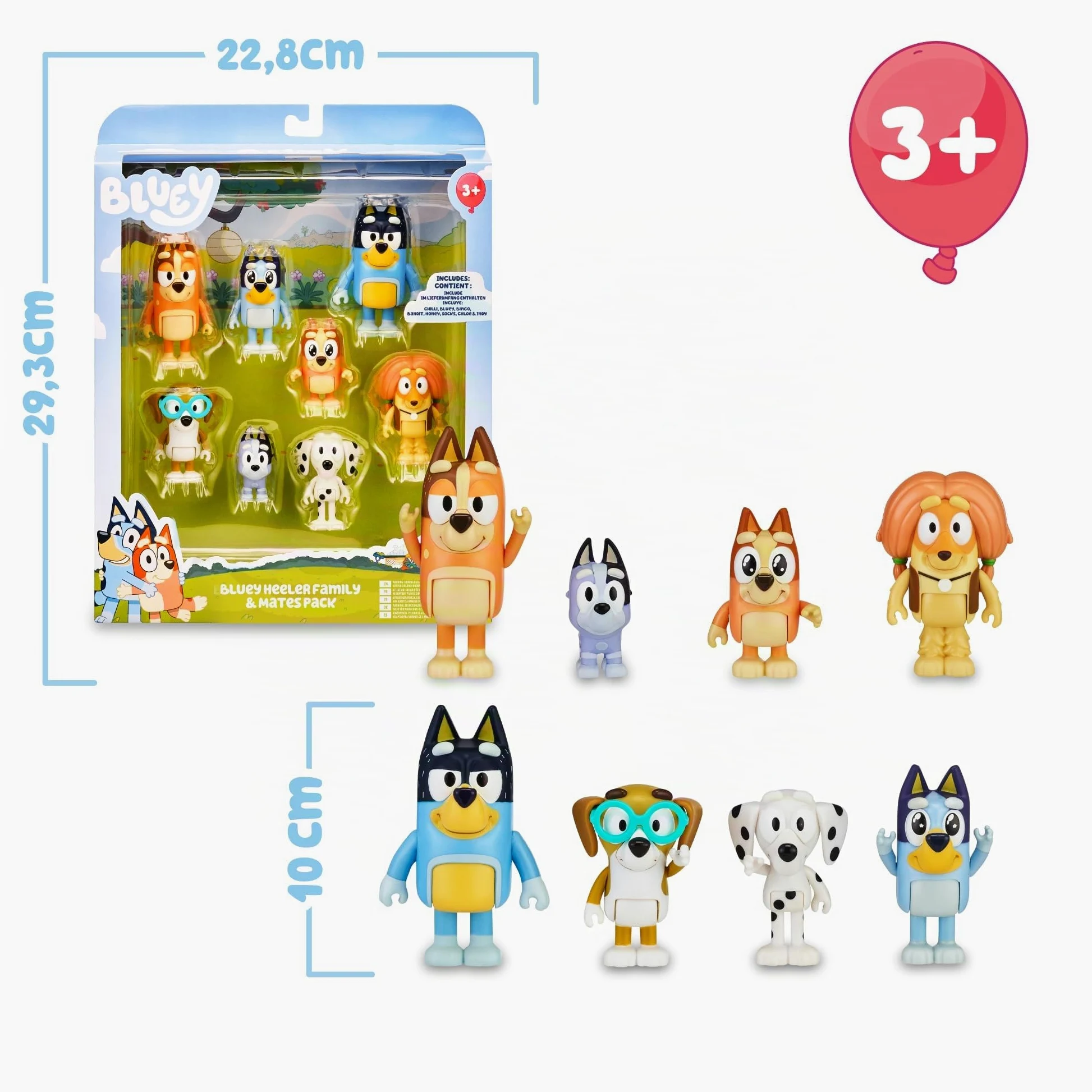 BLUEY - Confezione da 8 figure Famiglia e Compagni del Cole, Figure articolate, bambole da 6 a 8 cm, collezione di personaggi della serie di disegni per bambini, ragazzi e ragazze +3 anni, famoso