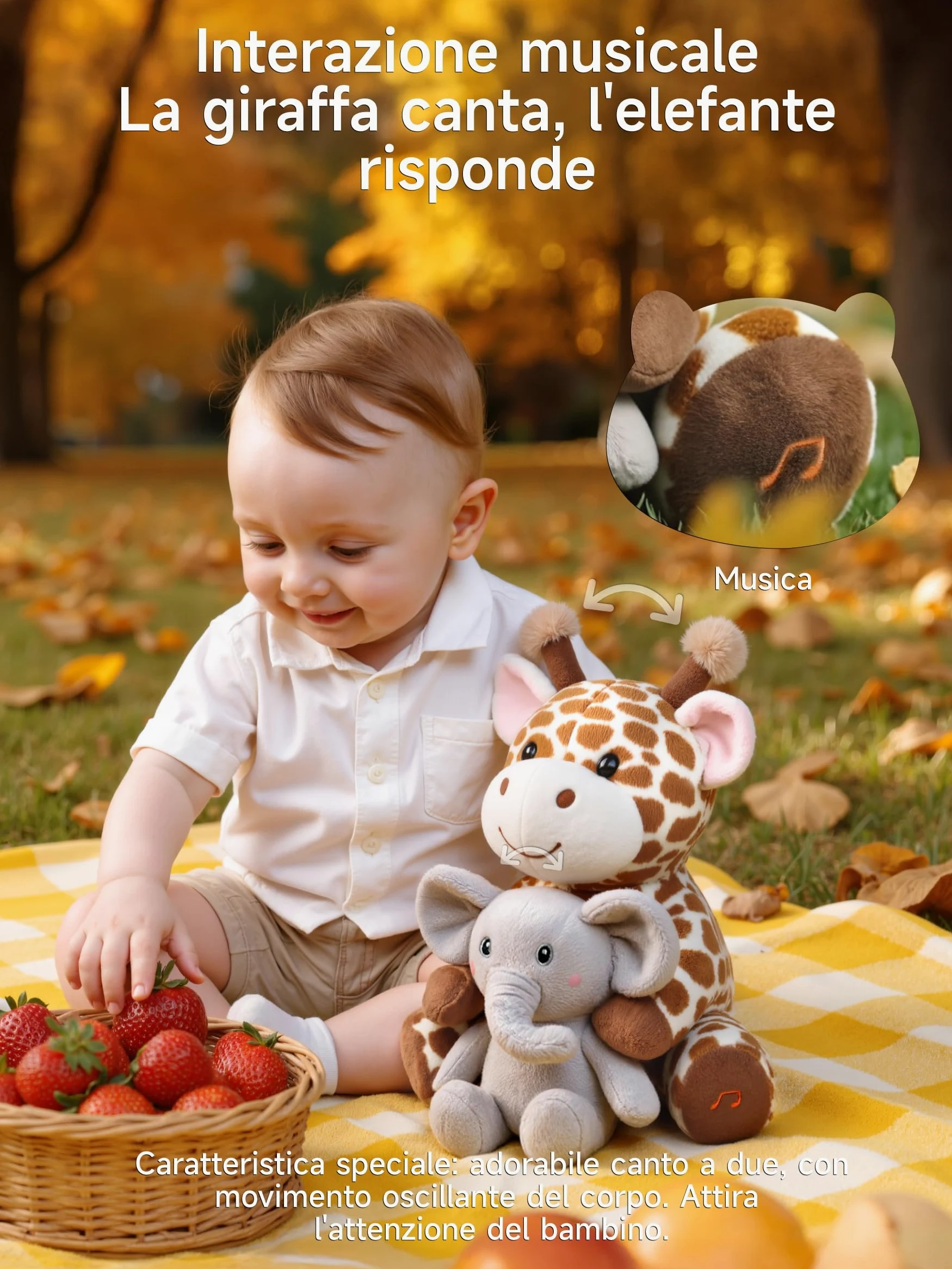 TUMAMA KIDS Giocattoli Interattivi di Peluche per Bambini Giraffa ed Elefante che Parlano e Cantano, Giocattolo che Ripete ciò che dici, Giocattolo Musicale Elettronico Interattivo per Bambini Regalo