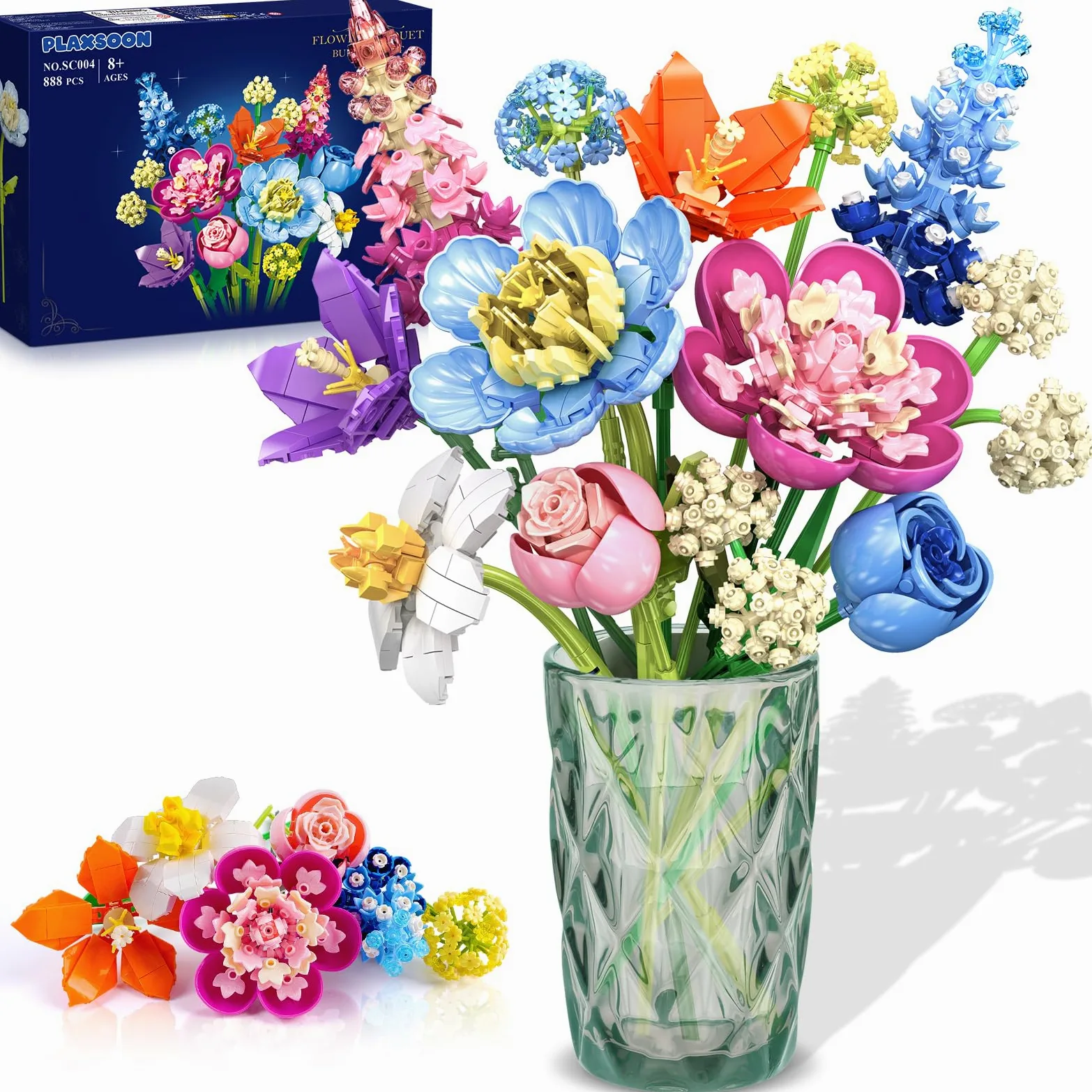 PLAXSOON 888 pezzi della collezione botanica di rose per la decorazione della casa, kit per la costruzione di fiori, regalo di San Valentino, festa