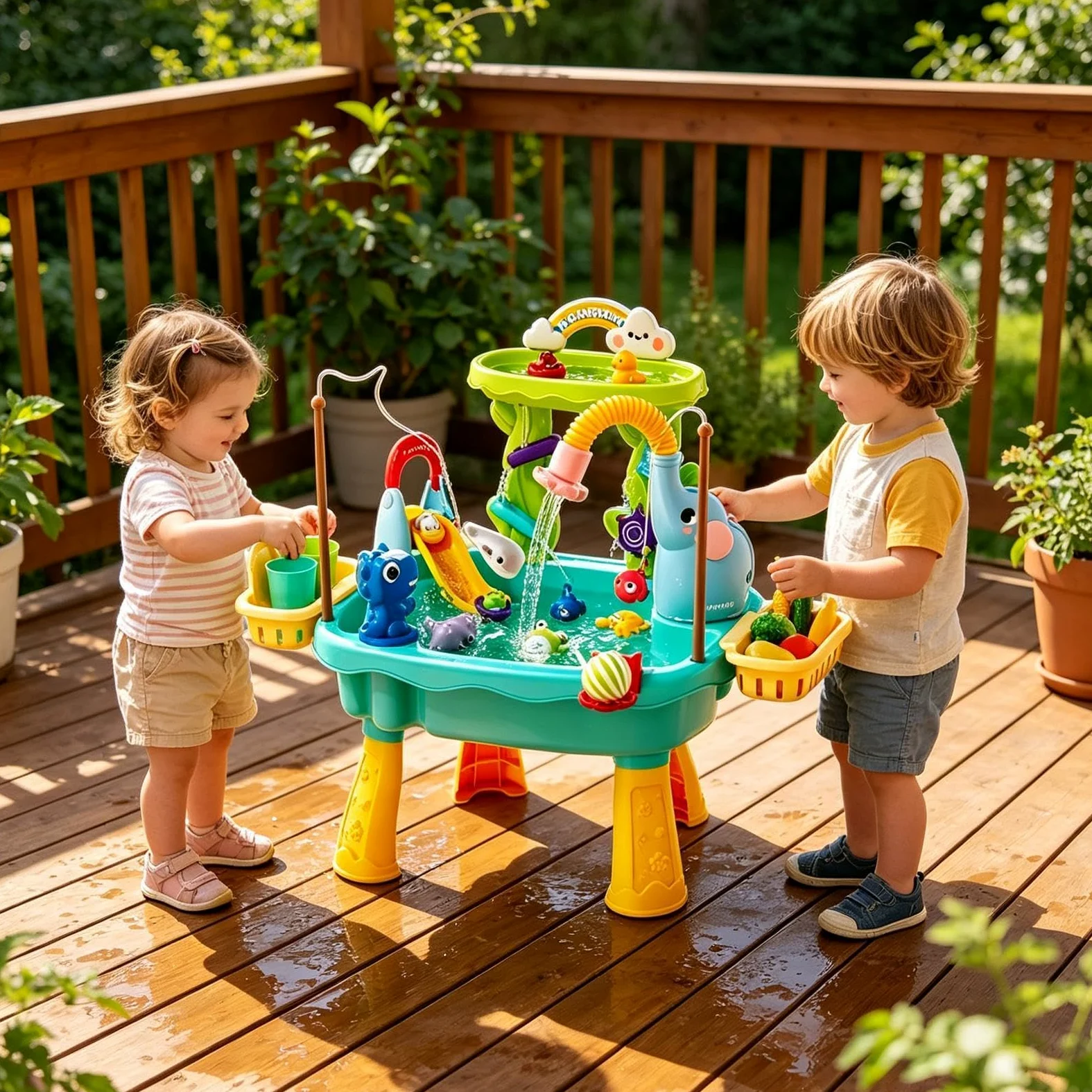 Tavolo Acqua Giocattoli Da Pesca Con Pompa Elettrica | Giocattolo Cucina per Bambini e Bambine Piccoli Patio Spiaggia Campeggio Asilo Casa Bagno Sala Giochi Vacanza Compleanno