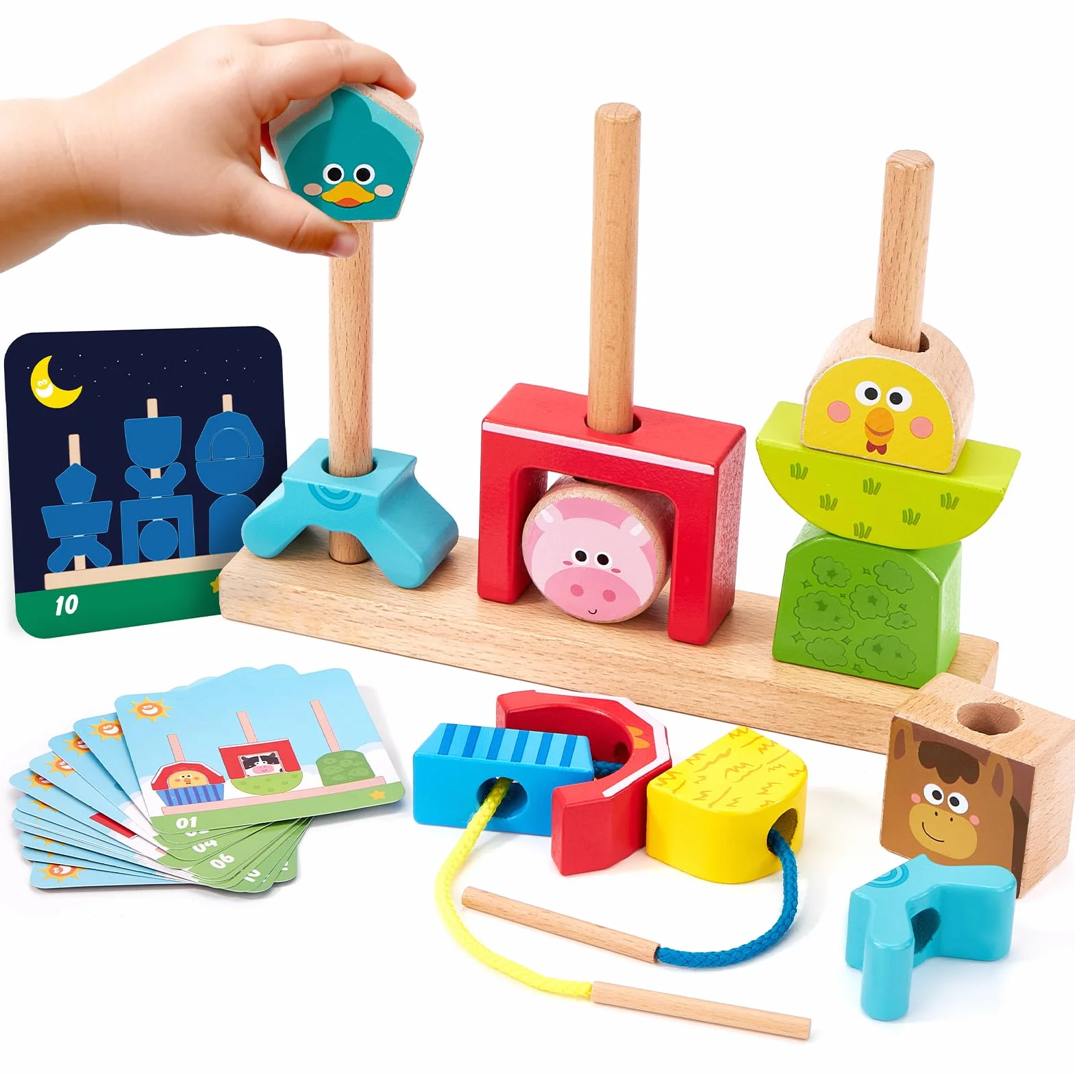 hahaland Giochi Montessori 1 Anno, Fattoria Giochi Legno Bambini da Impilare e Ordinare, Gioco Educativi Interattivo Regalo Bimbo Bimba 1 2 3 Anni