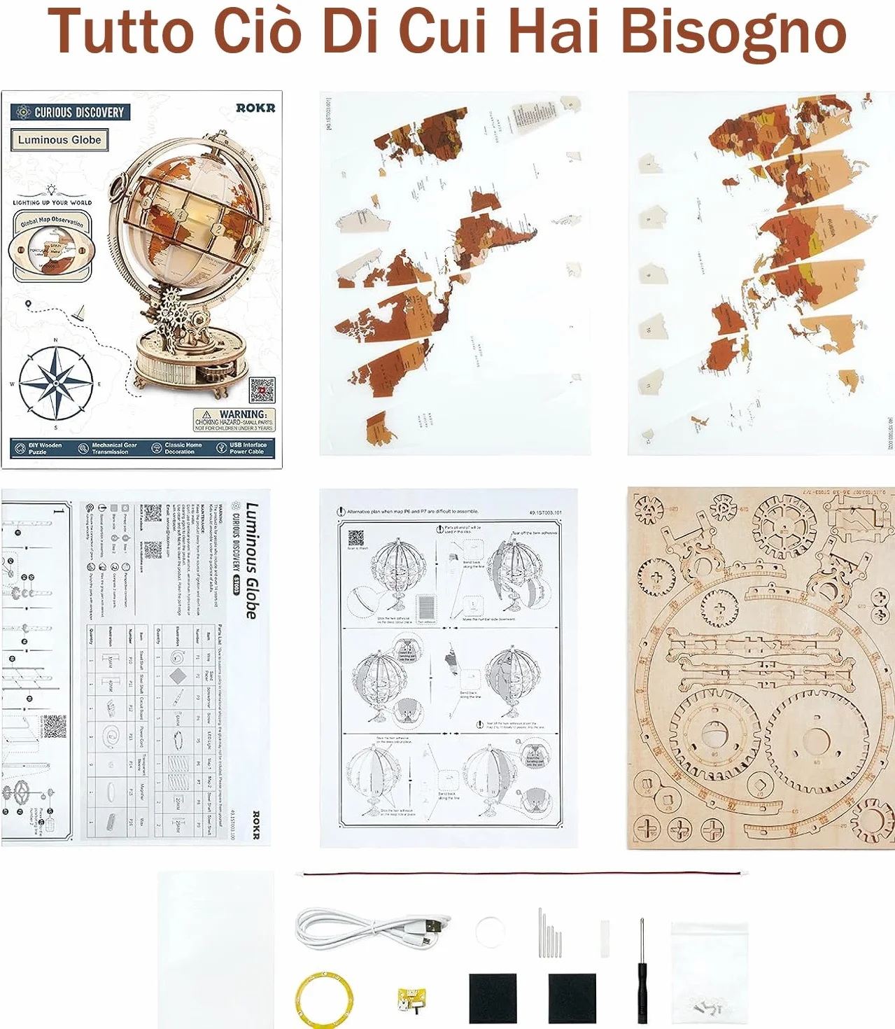 ROKR Puzzle 3D in Legno Globo Luminoso Modellismo da Costruire Adulti Wooden Puzzle, 180 Pezzi, Luminous Globe