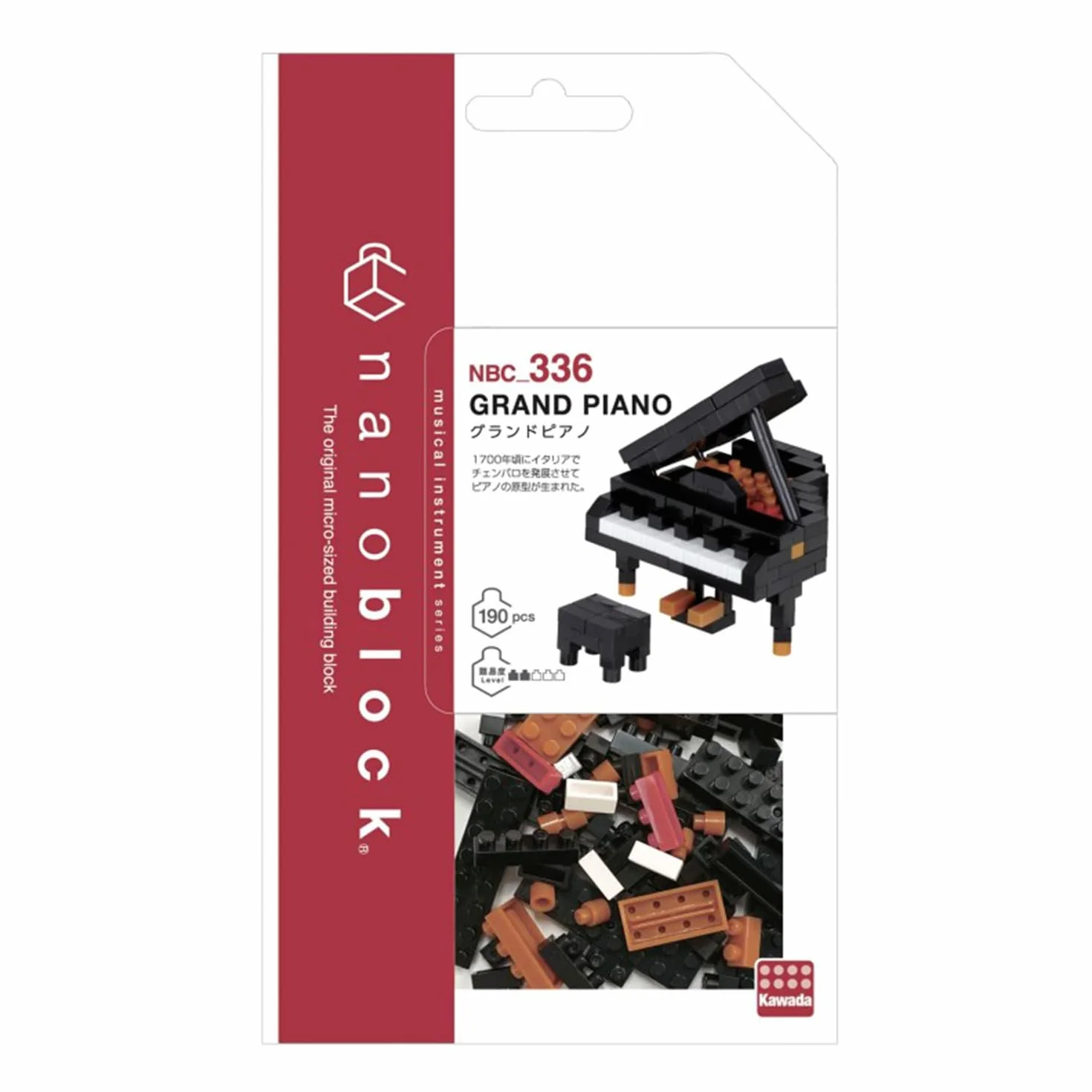 Bandai - Nanoblock - Pianoforte a Coda - Mini personaggio a mattoncini - Gioco di costruzione - Kit di costruzione di figurine di strumenti musicali in pixel - NBC336