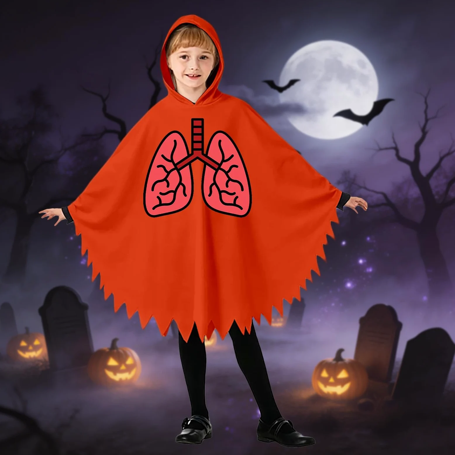 Costume per bambini con stampa scheletro, mantello per feste e spettacoli teatrali