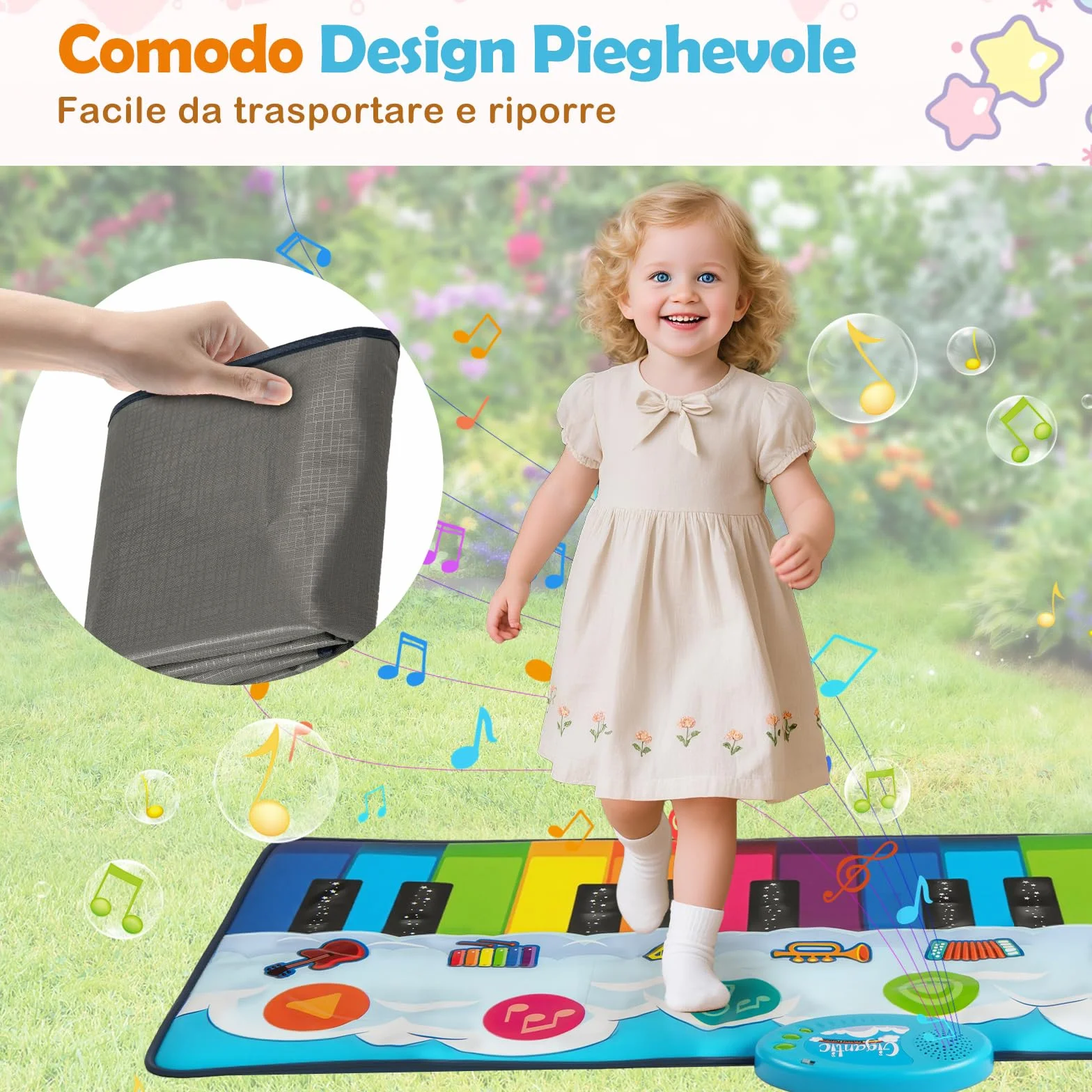 COSTWAY Tappetino Musicale 24 Tasti Tappeto Pianoforte con 8 Suoni per Bambini 1+ Anno 120x47 cm