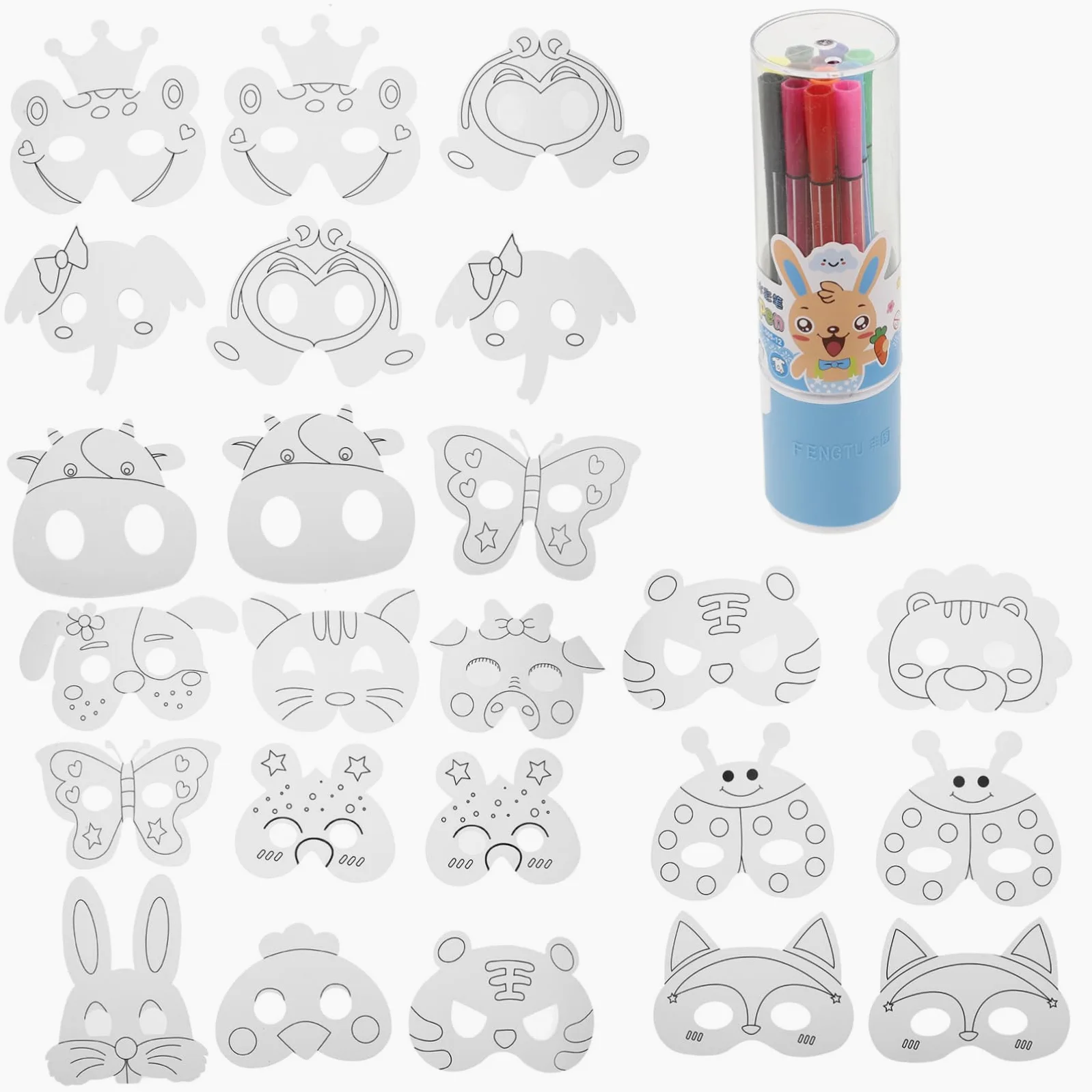 TOYANDONA Maschera Pig Mask per Bambini Set DIY con Maschere Bianche di Carta e Plastica per Colorare e Creare, per Spettacoli Teatrali e Attività Creative, con Pennarelli Stile Casuale