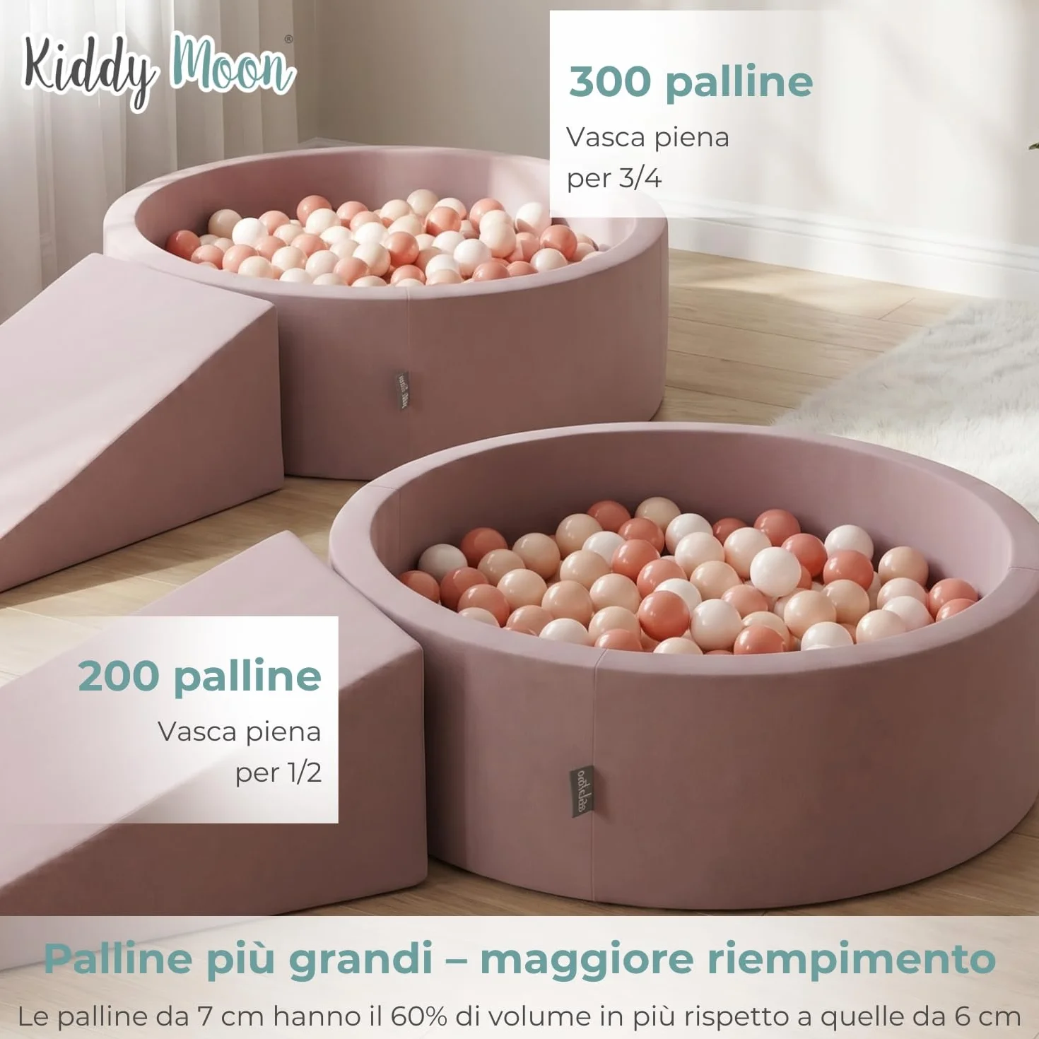 KiddyMoon Area Giochi in Schiuma con Piscina di Palline 90x30cm e Rampa 100 Palline 7cm per Neonati e Bambini - Grigio Chiaro: Giallo Verde Blu Rosso Arancione