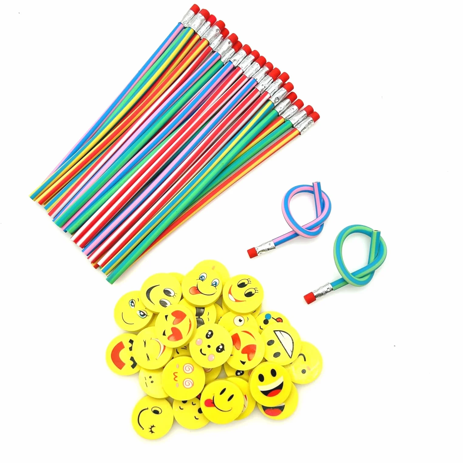 JZK Set di 60 matite e gomme, 30 matite morbide + 30 gomme emoji, set riempitivi per feste di compleanno, regali per bambini